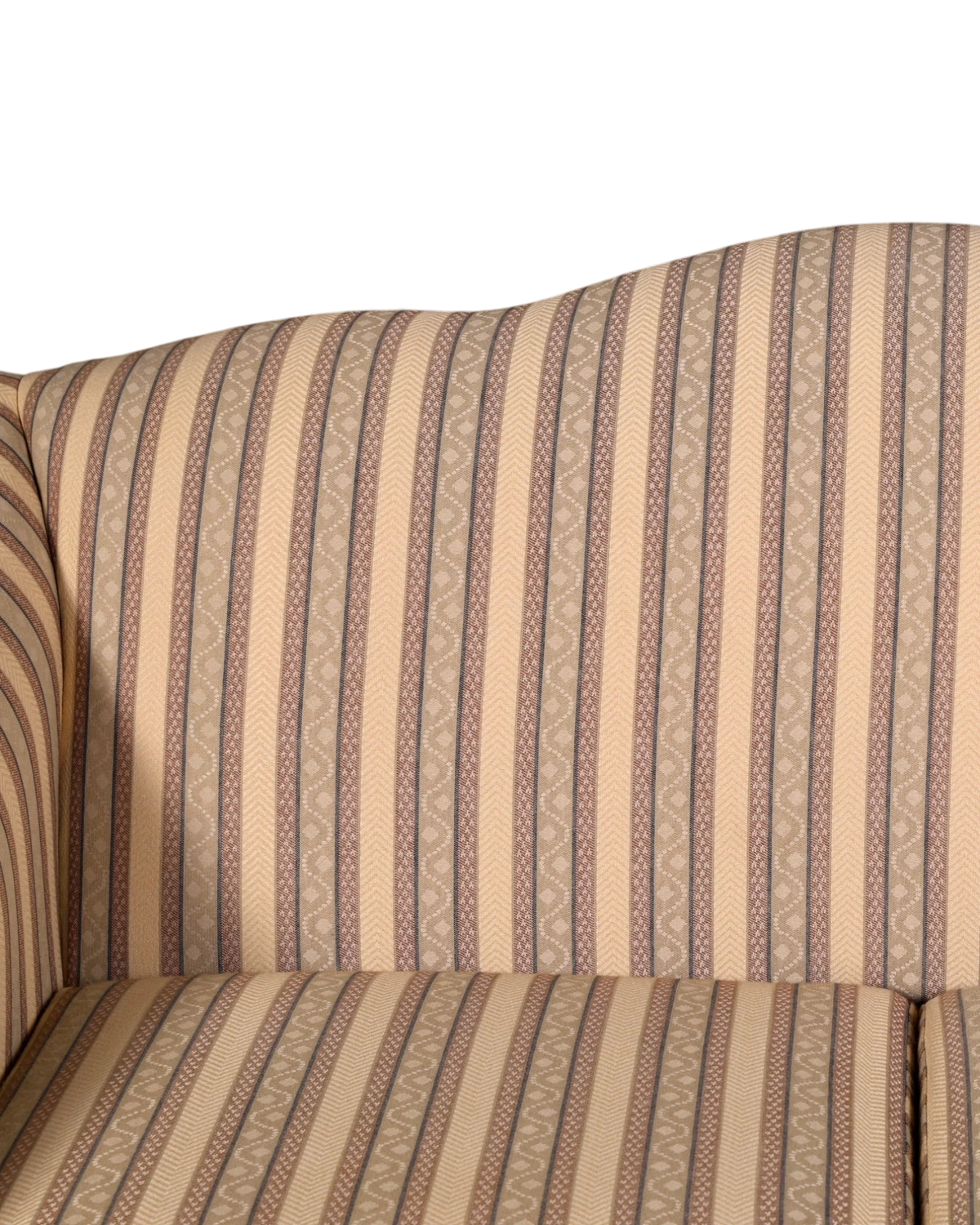 Hauptstadt Möblerei Drexel Heritage 2-Sitzer Sofa mit klassischem beigem Streifenmuster und hochwertigem Stoffbezug