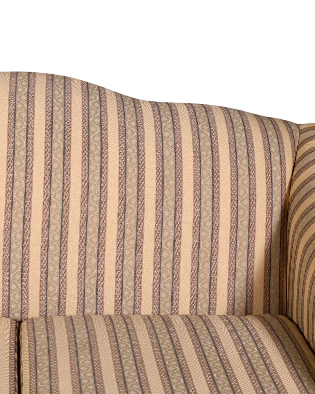 Hauptstadt Möblerei Drexel Heritage 2-Sitzer Sofa mit klassischem beigem Streifenmuster und hochwertigem Stoffbezug