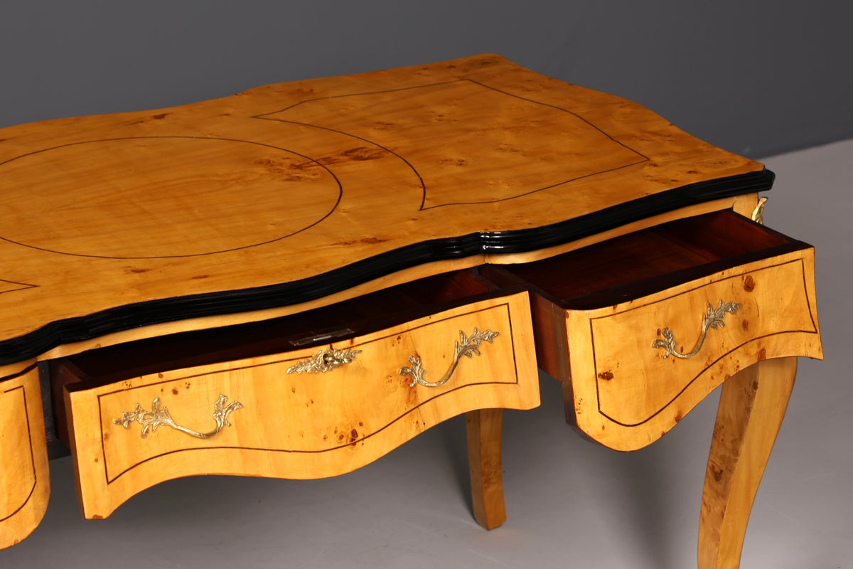 Prachtig bureau in Louis-XV-stijl, Franse kantoortafel in antieke stijl, massief houten bureau