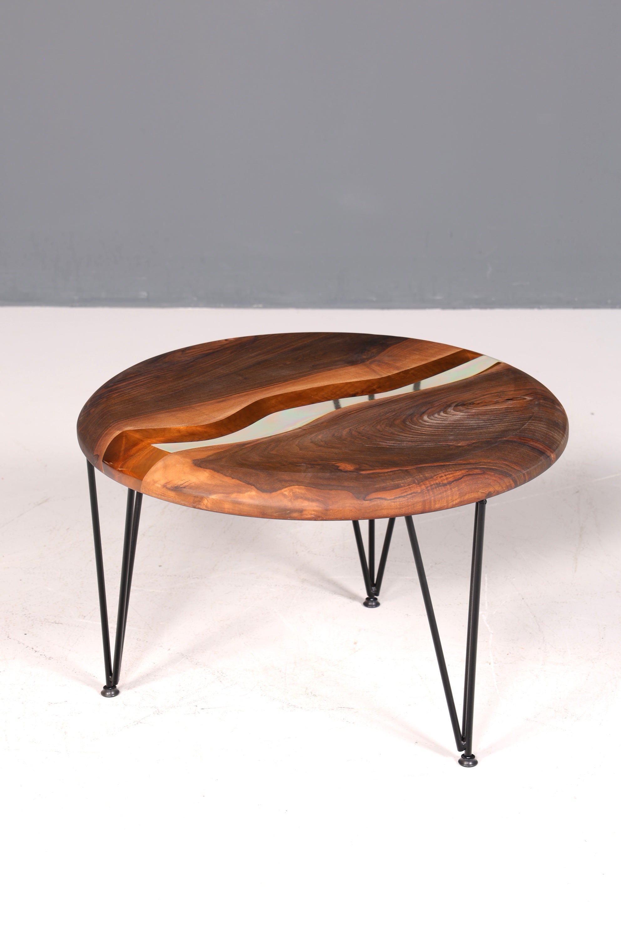 Unique epoxy resin coffee table walnut table side table green storage table