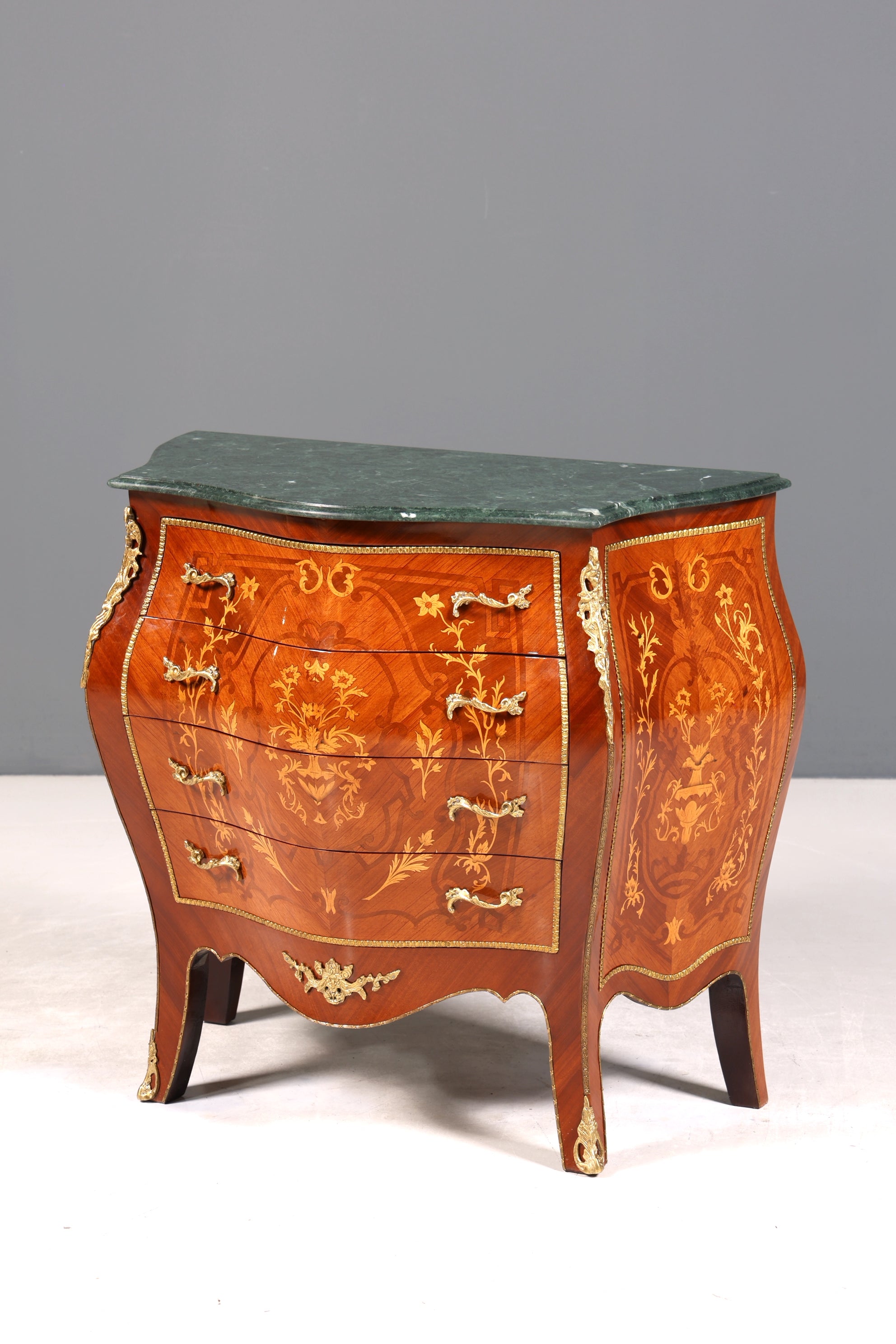 Stilvolle Bauchige Barock Kommode Messing Marmor Louis XV Sideboard Antik Stil