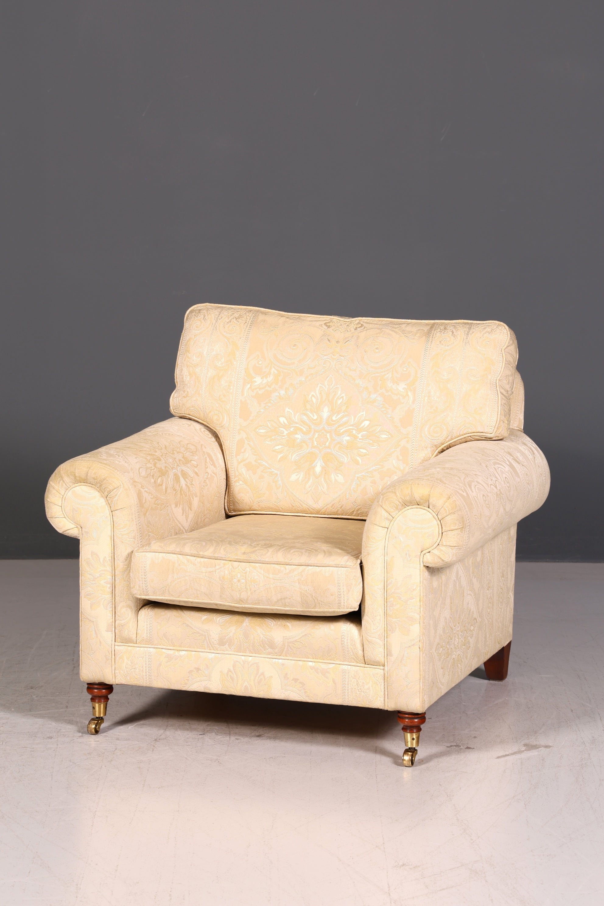Wunderschöner Englischer Sessel Creme Gold Stoff Clubsessel Armlehnsessel Landhaus Loungesessel Vintage