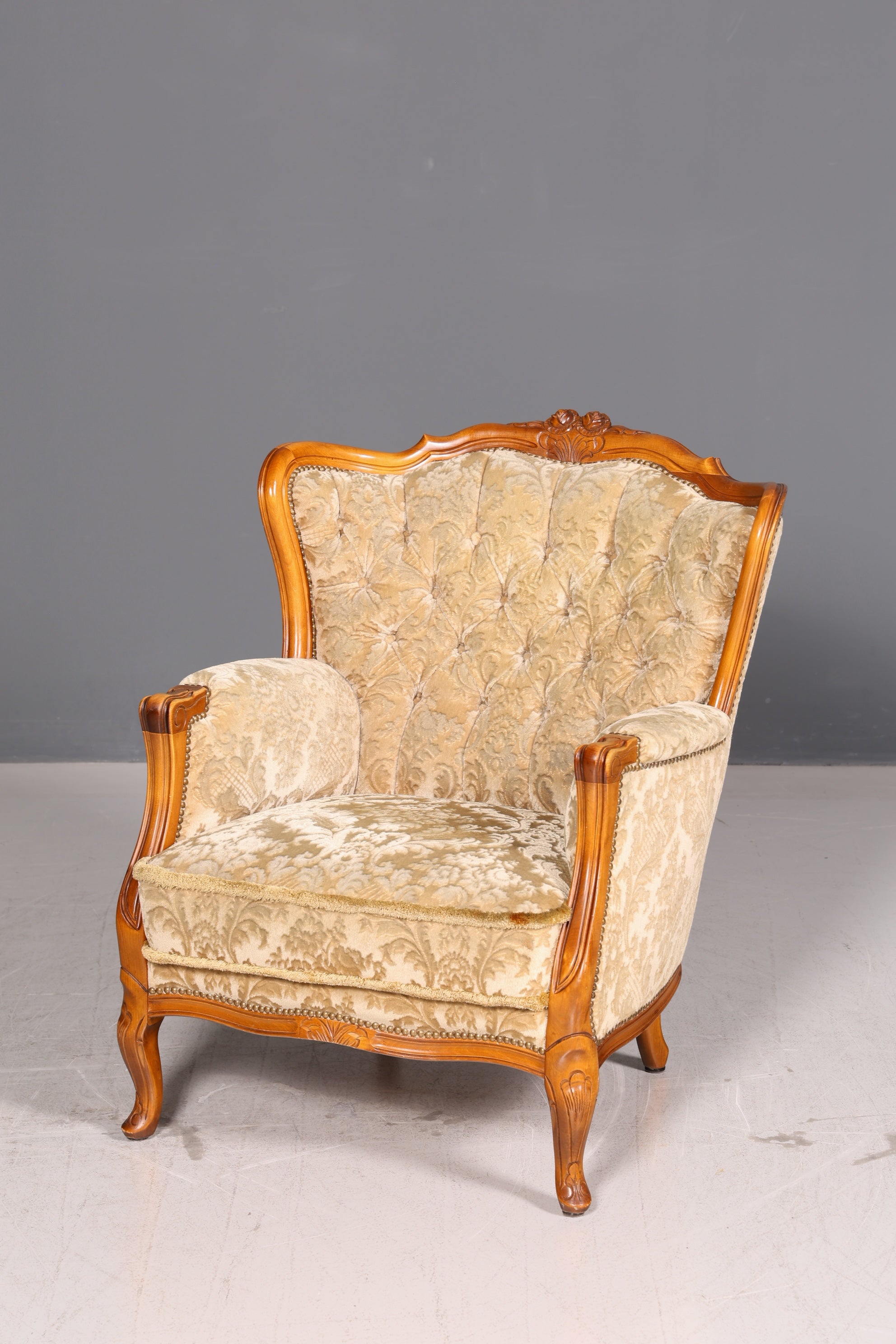 Edler Chippendale Armlehnsessel Barock Stil Sessel Armchair Samt Stoff Antik Vintage