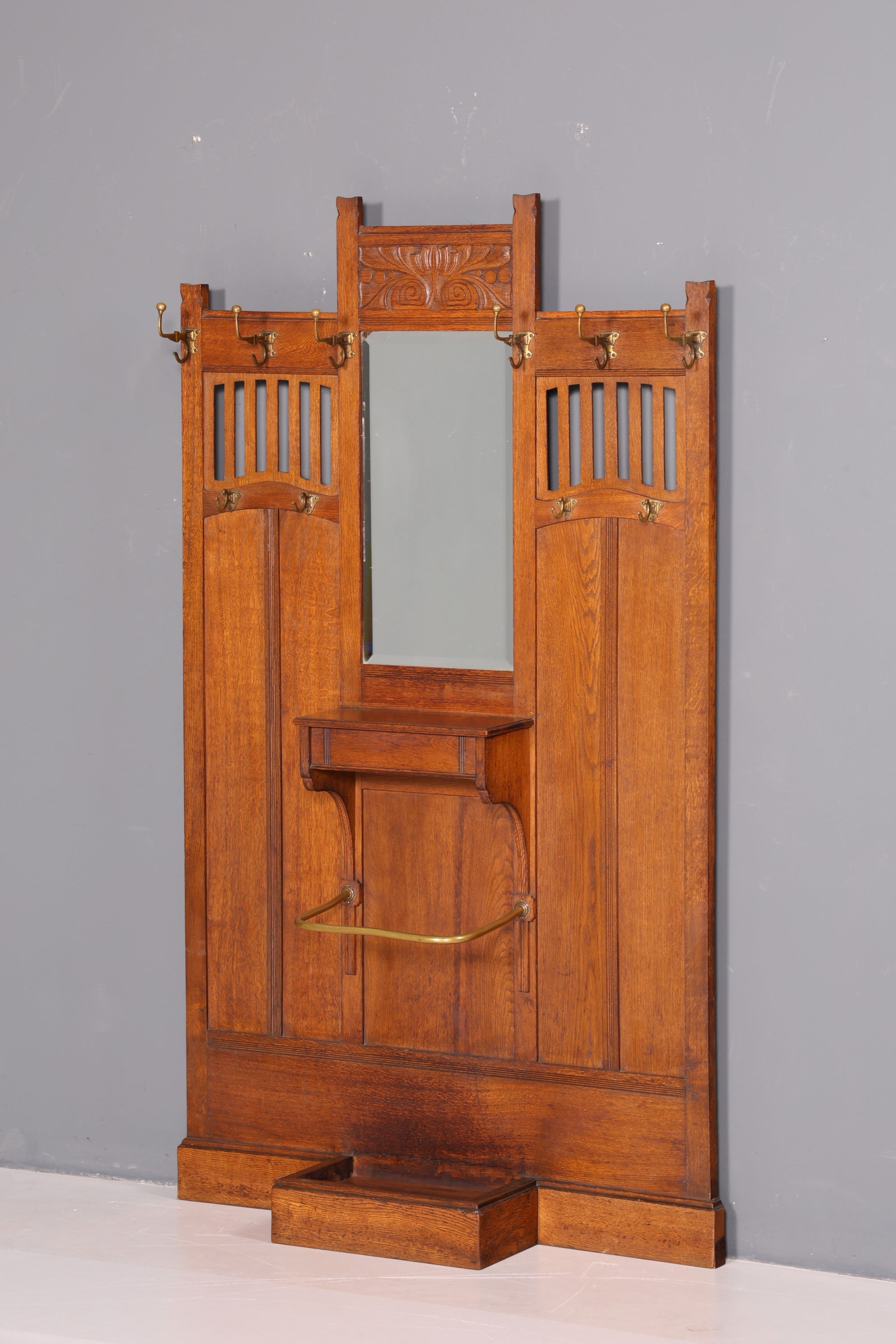 Traumhafte Jugendstil Flur Garderobe Kleiderwand Antik Gründerzeit Spiegel Facettenschliff Massivholz