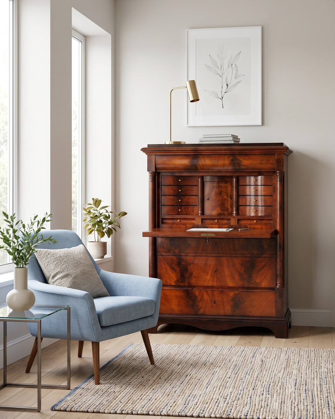 Beautiful Biedermeier secretary desk, Gründerzeit style, vertiko, antique chest of drawers, writing desk