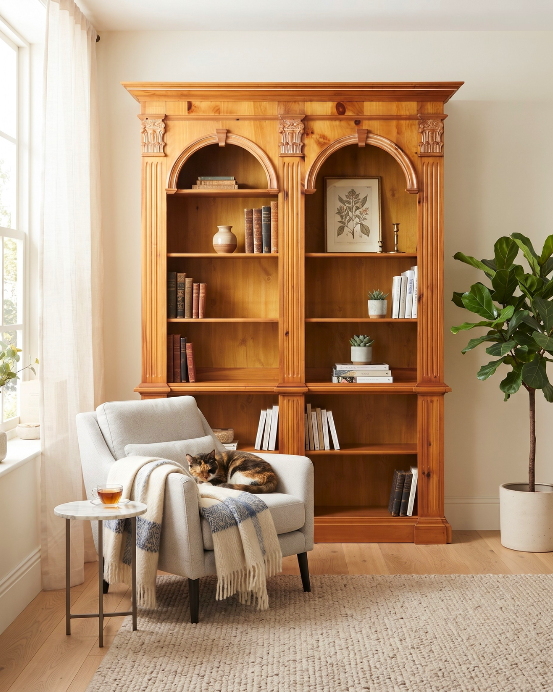 Stylish XXL Ethan Allen Bookshelf Antique Style Pine Library Legacy Bookshelf