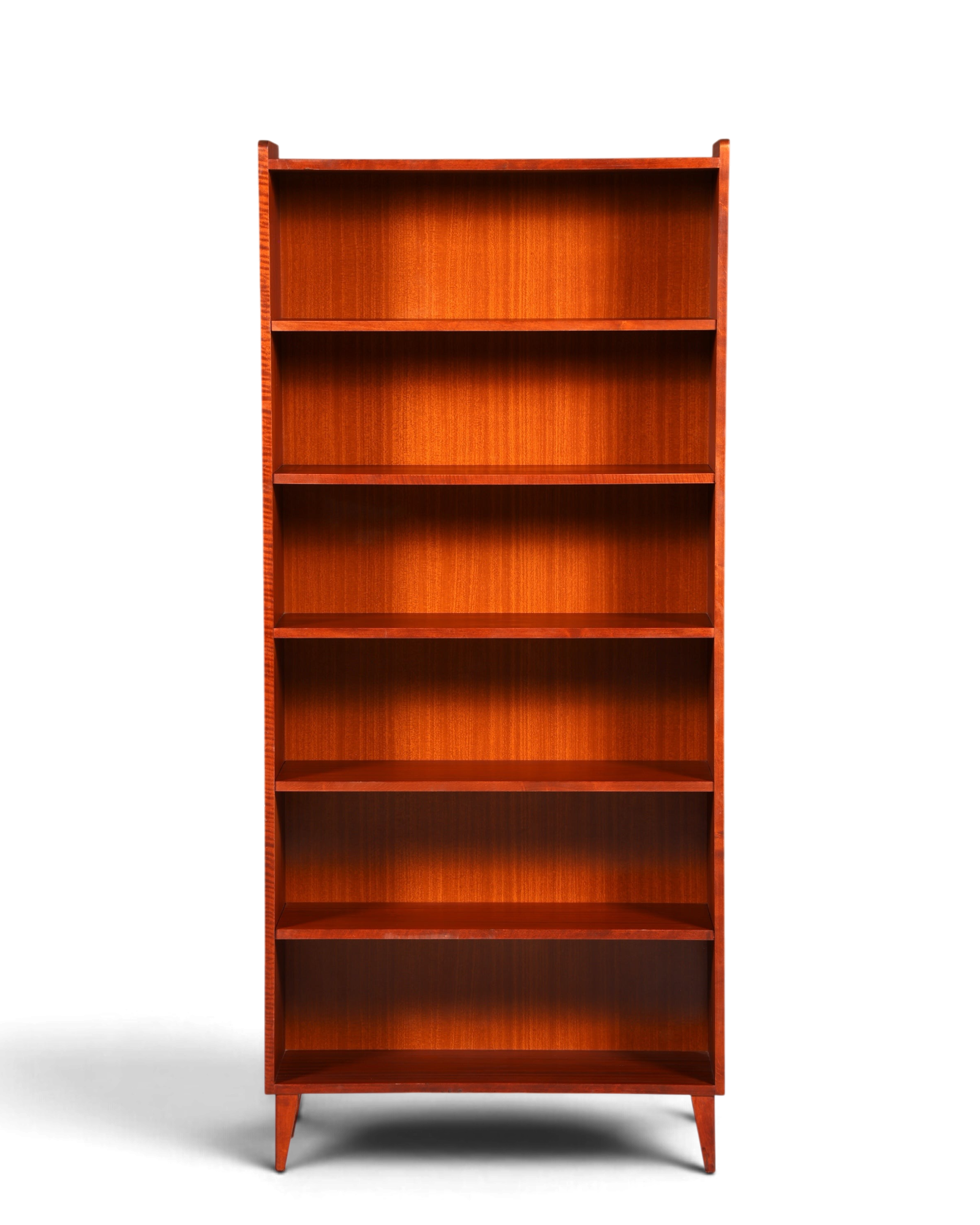 Hauptstadt Möblerei Mid Century Bücherregal aus massivem Holz mit höhenverstellbaren Böden und warmer Maserung