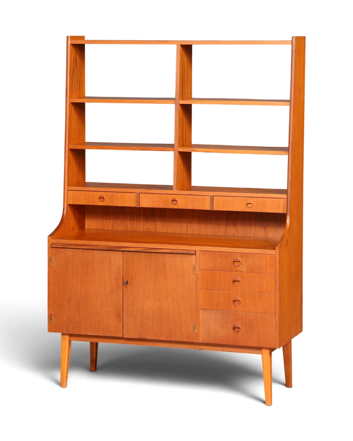 Hauptstadt Möblerei Mid Century Highboard aus massivem Holz im dänischen Design mit Regalen und Schubladen