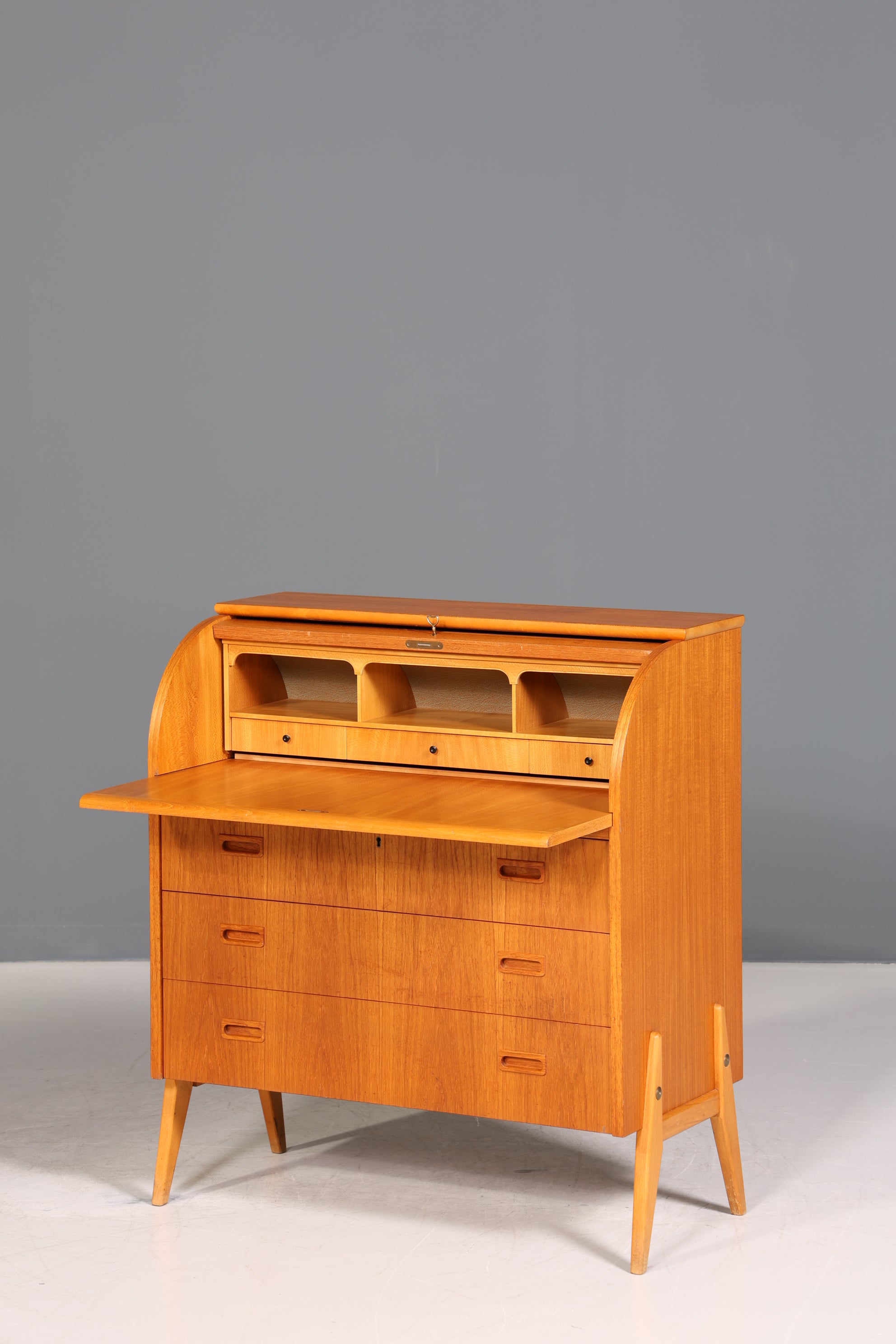 Wunderschöner Mid Century Rollladen Sekretär Danish Design Teak Holz Schreibkommode 60er Jahre