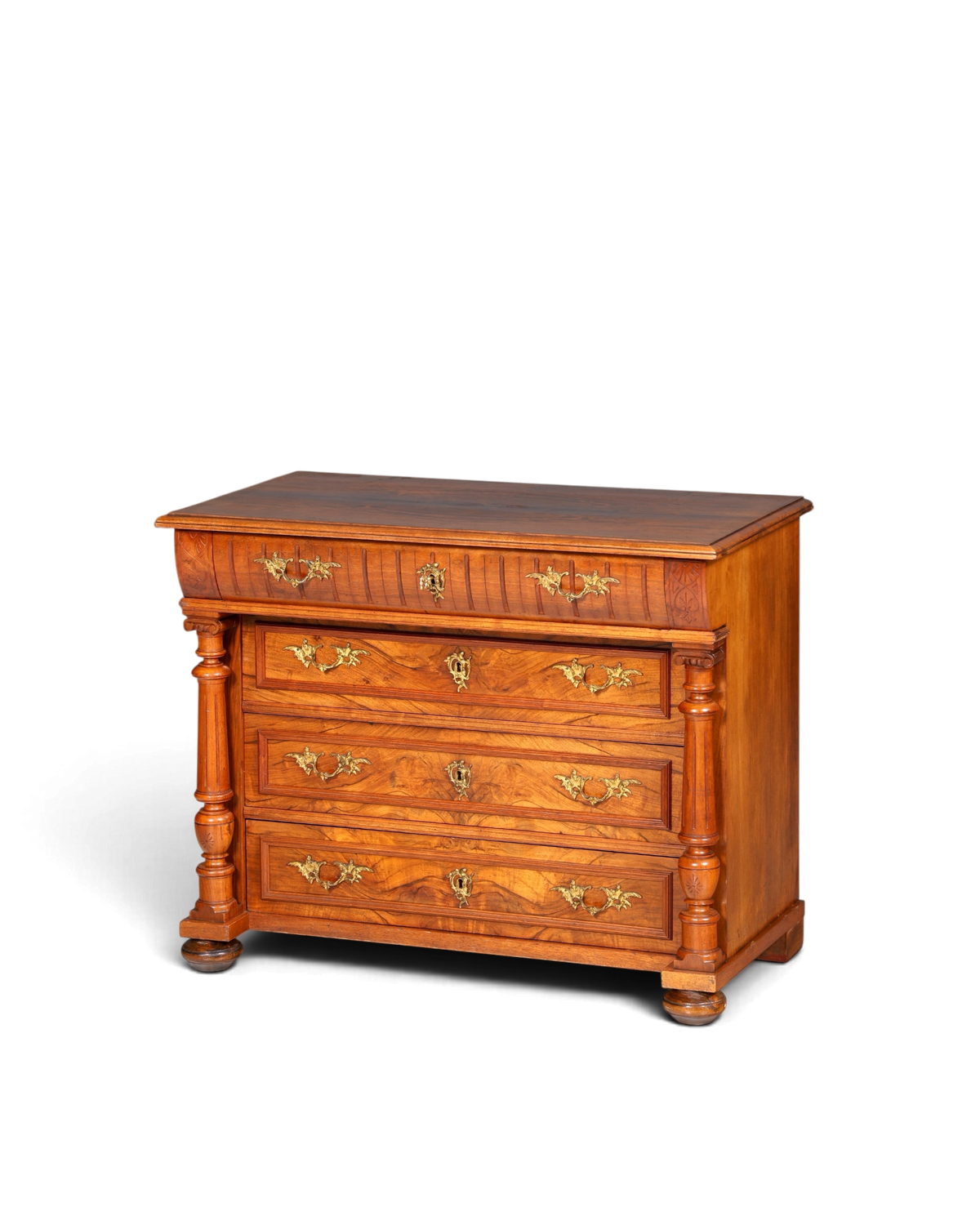 Hauptstadt Möblerei Gründerzeit Kommode im Louis Philippe Stil aus massivem Holz mit dekorativen Messingbeschlägen