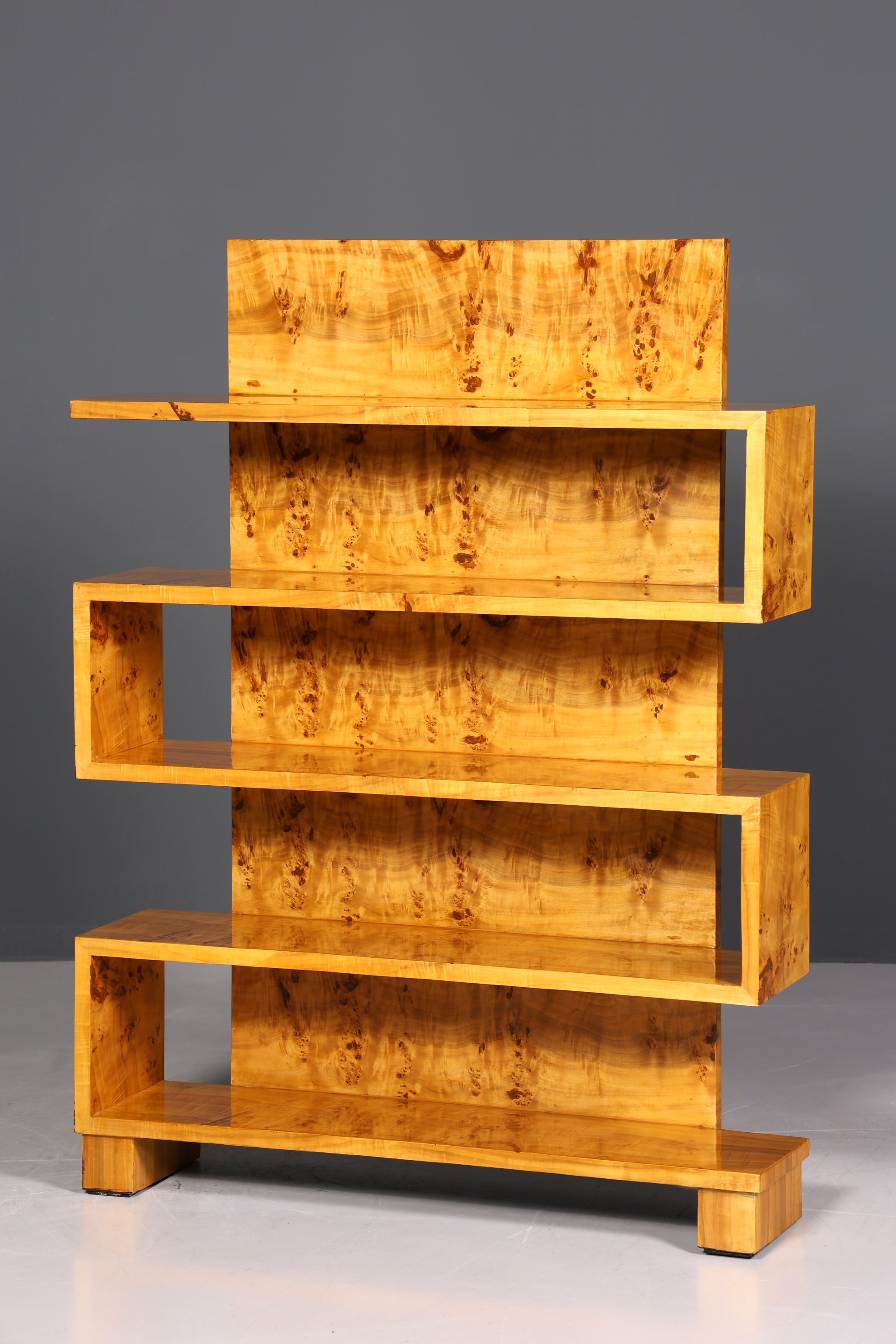 Dreamlike Art Deco style birch bookcase, luxury furniture, cult cabinet shelf.