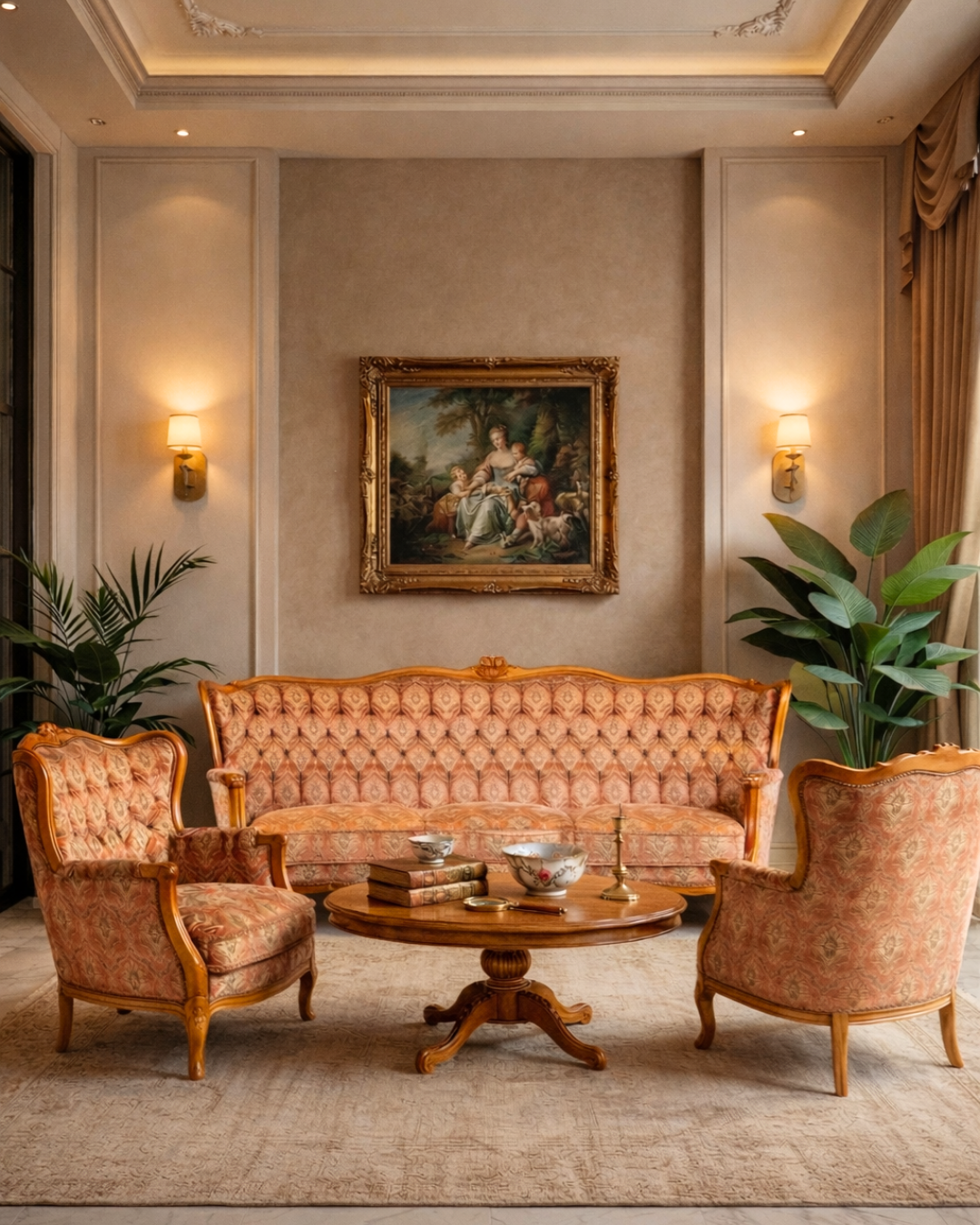 Wunderschönes Chippendale Sofa Barock Stil Couch Samt Stoff 3 Sitzer