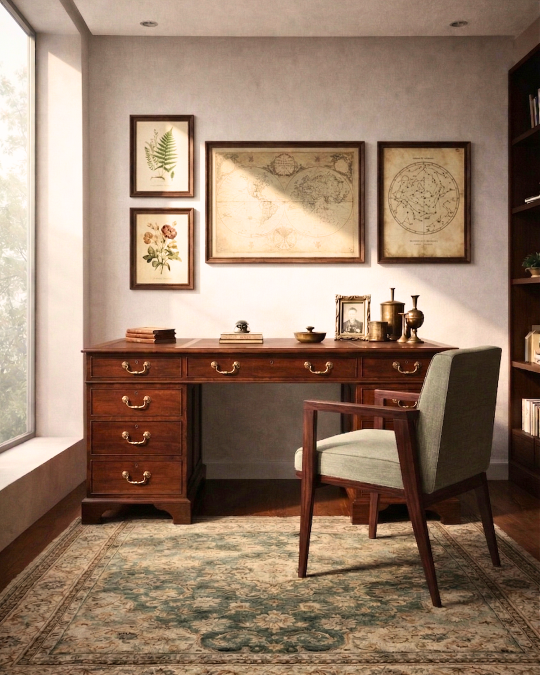 Wunderschöner Englischer Schreibtisch echt Lederauflage Bürotisch Antik Stil Office Desk