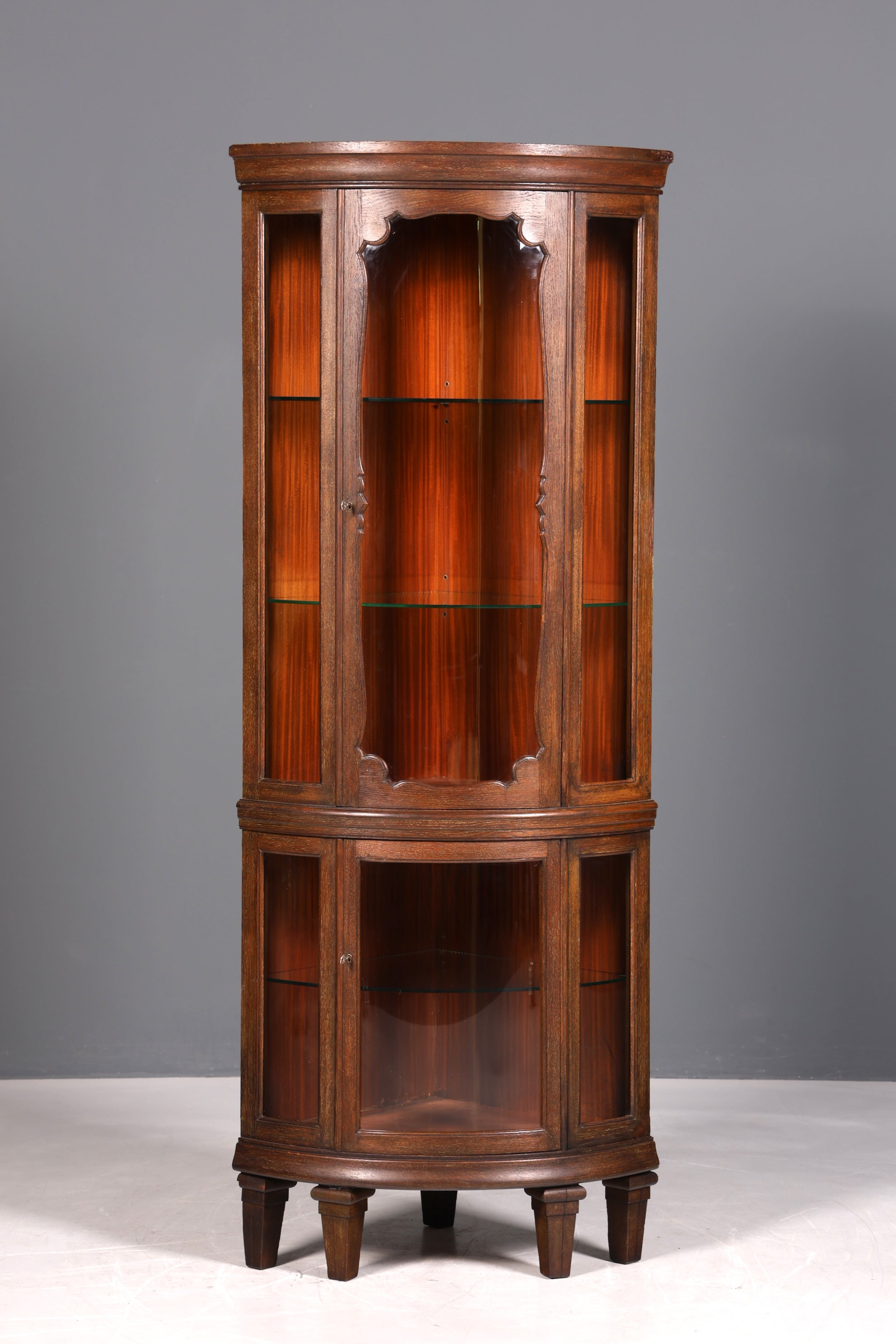 Stylish Art Nouveau corner display cabinet circa 1910, real wood, bookcase, antique oak, kitchen cabinet, sideboard