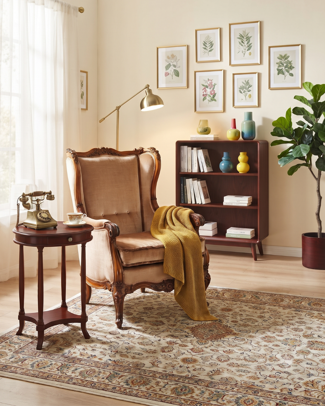 Indrukwekkende Chippendale fauteuil met armleuningen barokstijl fluwelen stoel leesstoel antiek vintage gestoffeerde stoel