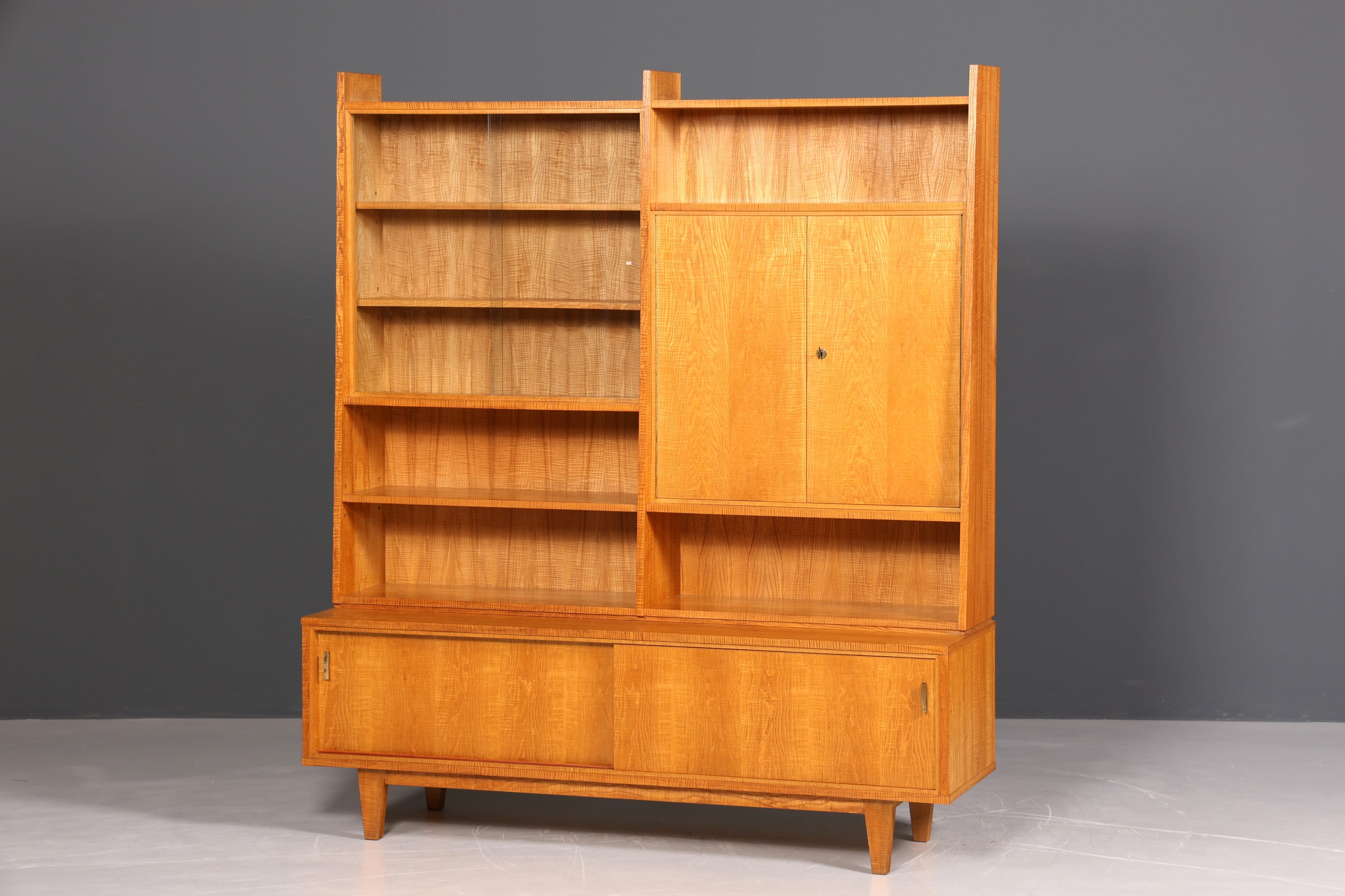 Beautiful XXL Mid Century Cabinet, Vintage Bookshelf, Library Display Case, Wooden Bookshelf