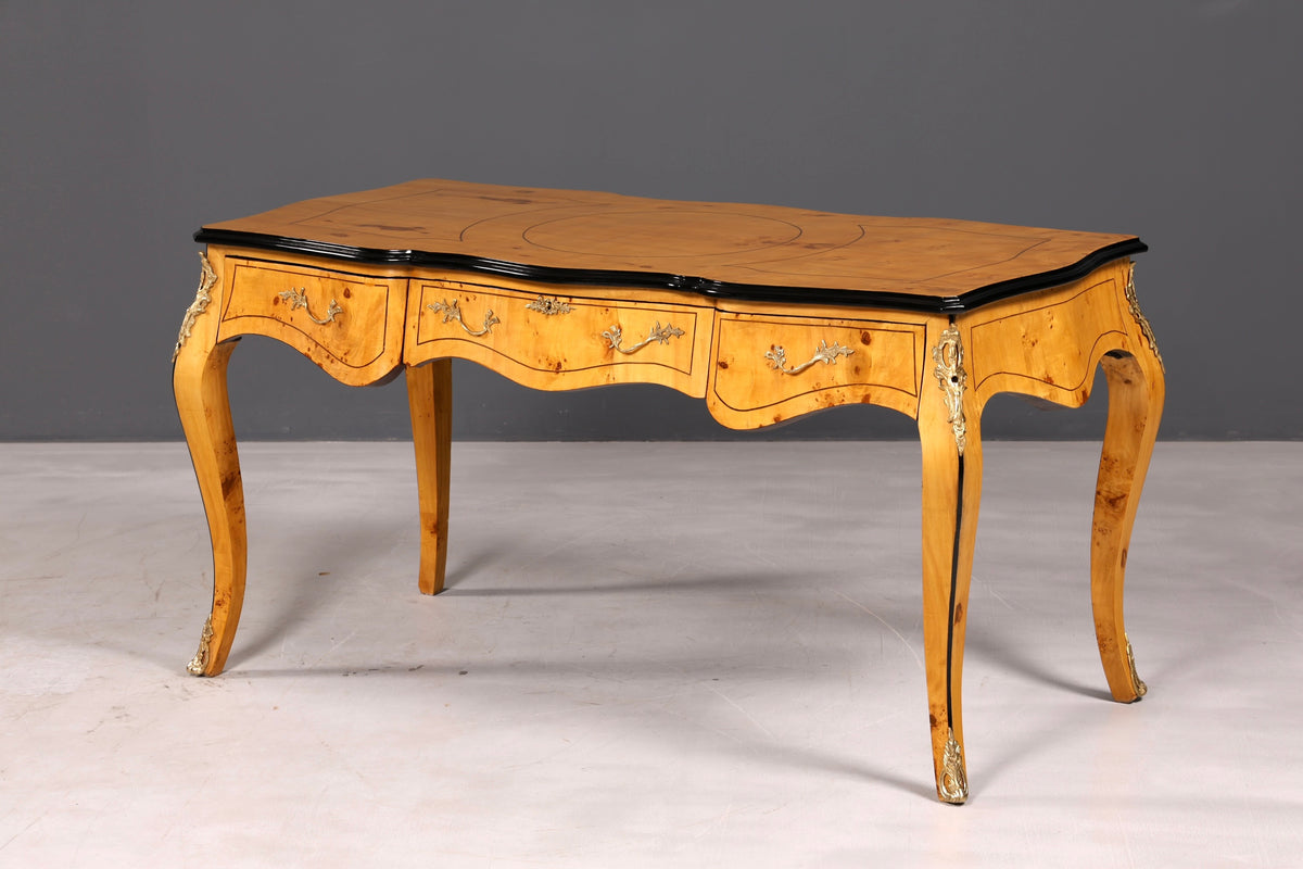 Prachtig bureau in Louis-XV-stijl, Franse kantoortafel in antieke stijl, massief houten bureau