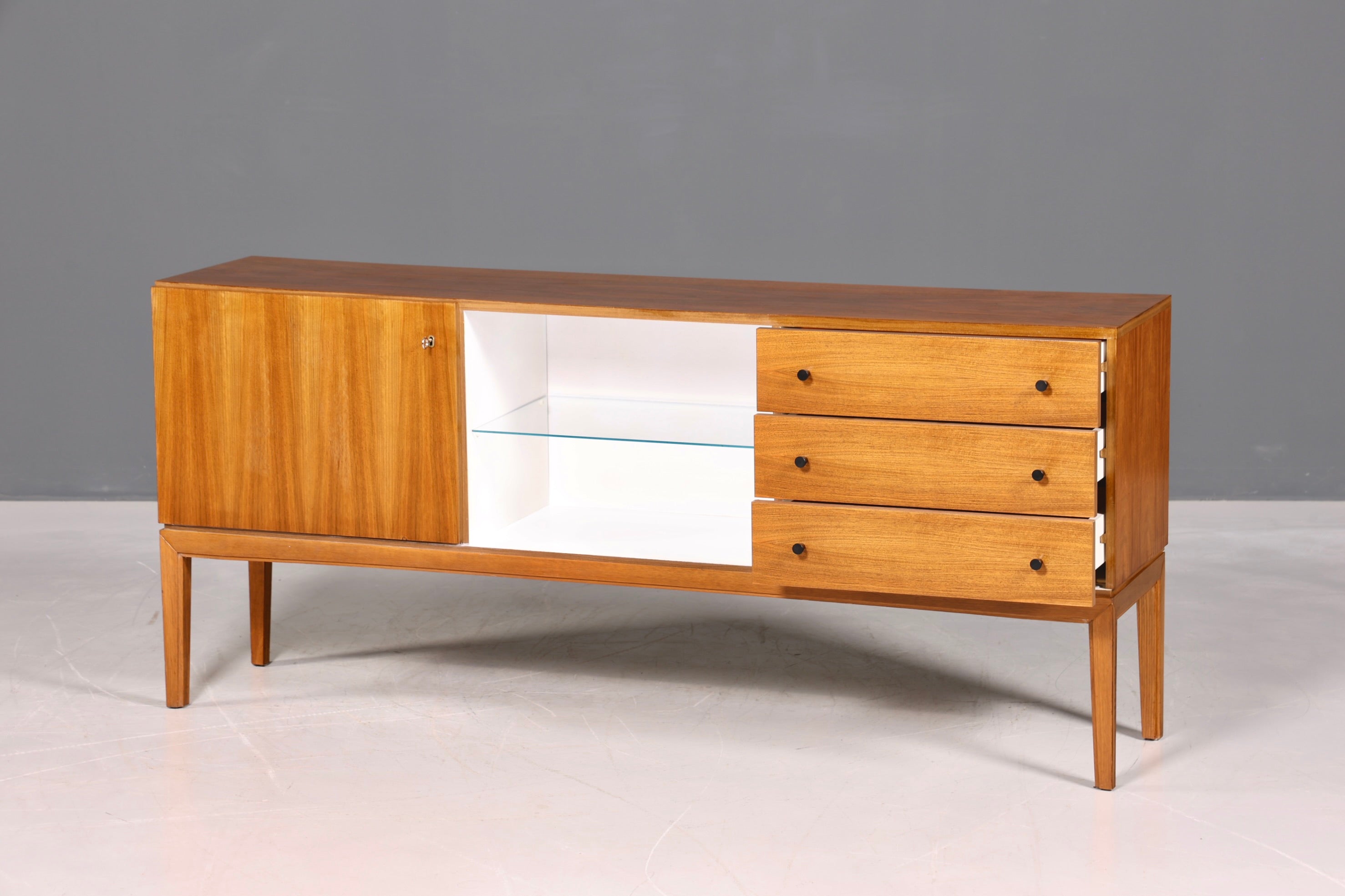 F969 Finish cm Schlichtes Mid Century Sideboard Vintage TV Kommode 60s Schrank Longboard Retro Lowboard