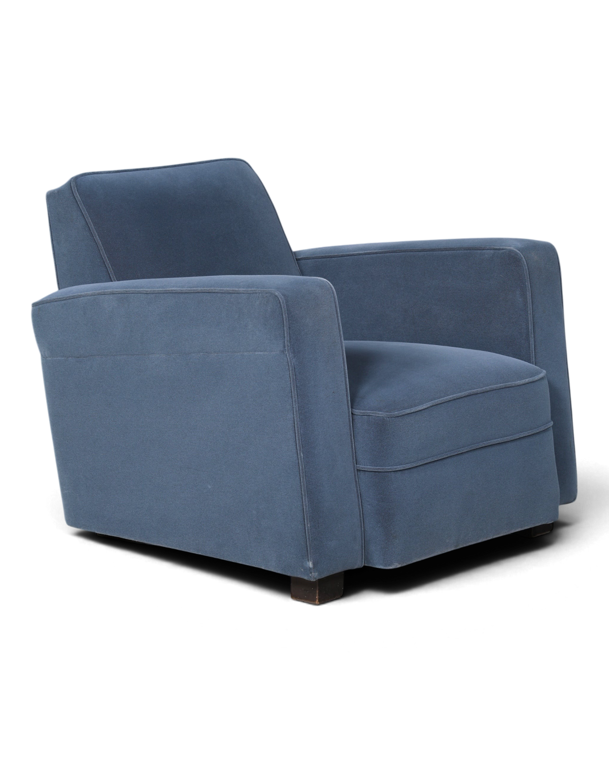 Hauptstadt Möblerei H874 Sessel in blauem Samt mit modernem Design und niedrigen schwarzen Füßen