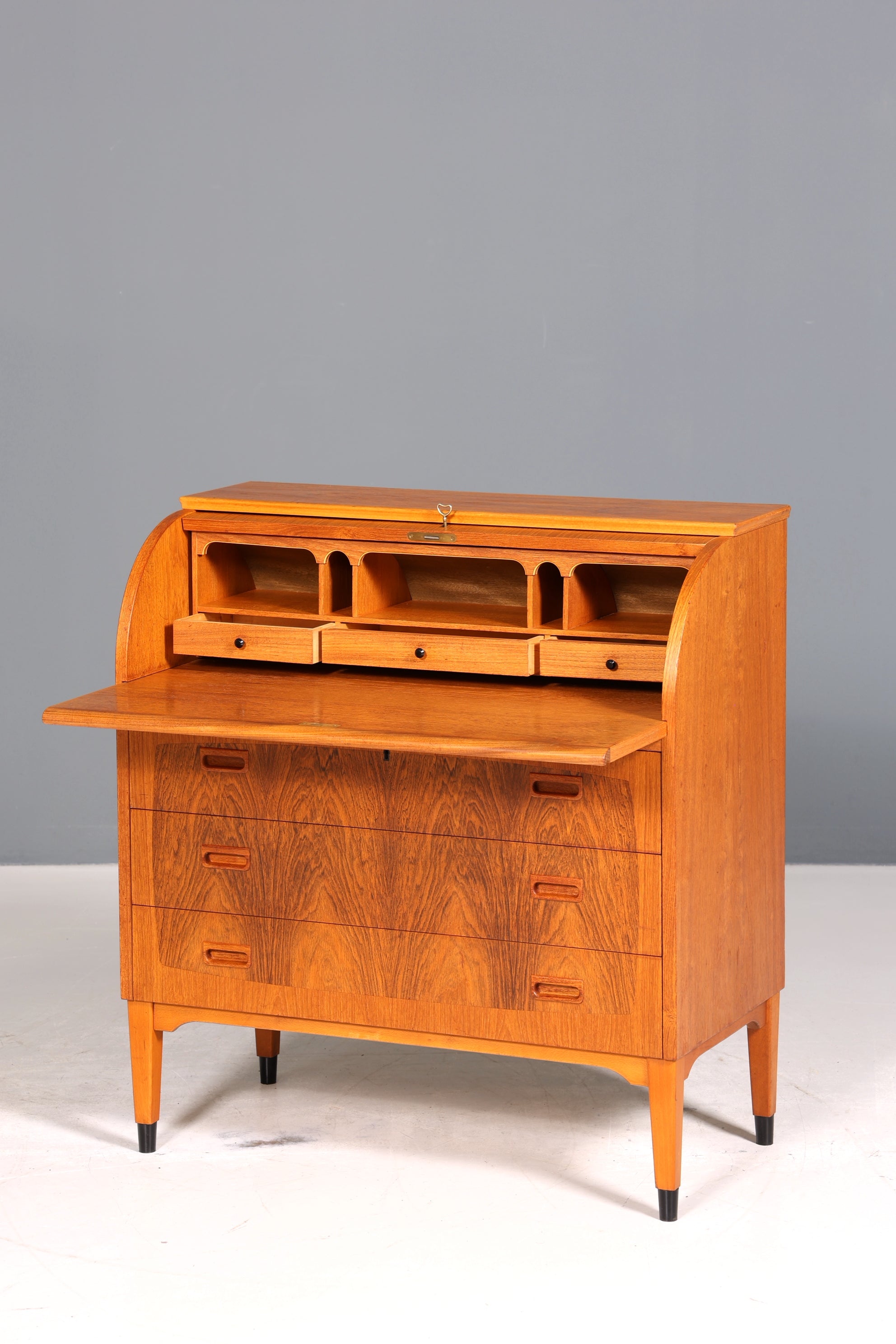 Wunderschöner Mid Century Rollladen Sekretär Danish Design echt Holz Schreibkommode 60er Jahre