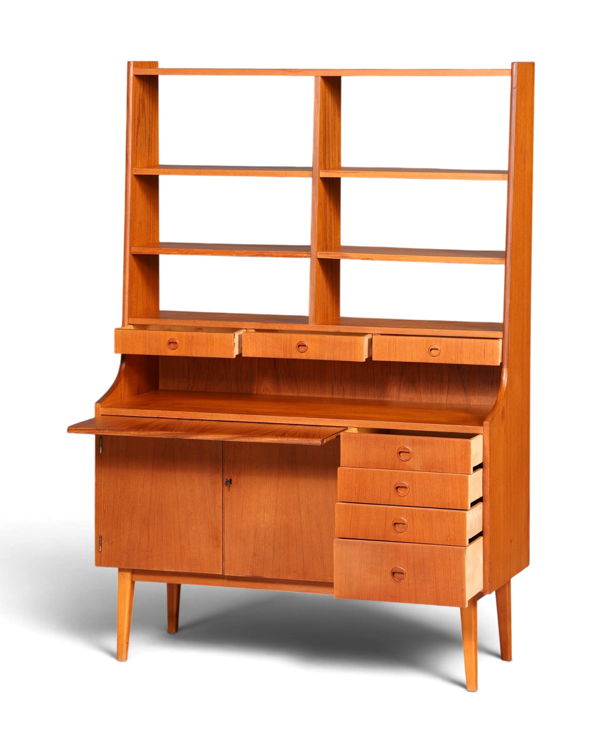 Hauptstadt Möblerei Mid Century Danish Design masif ahşap kitaplık ve çekmeceli vintage highboard