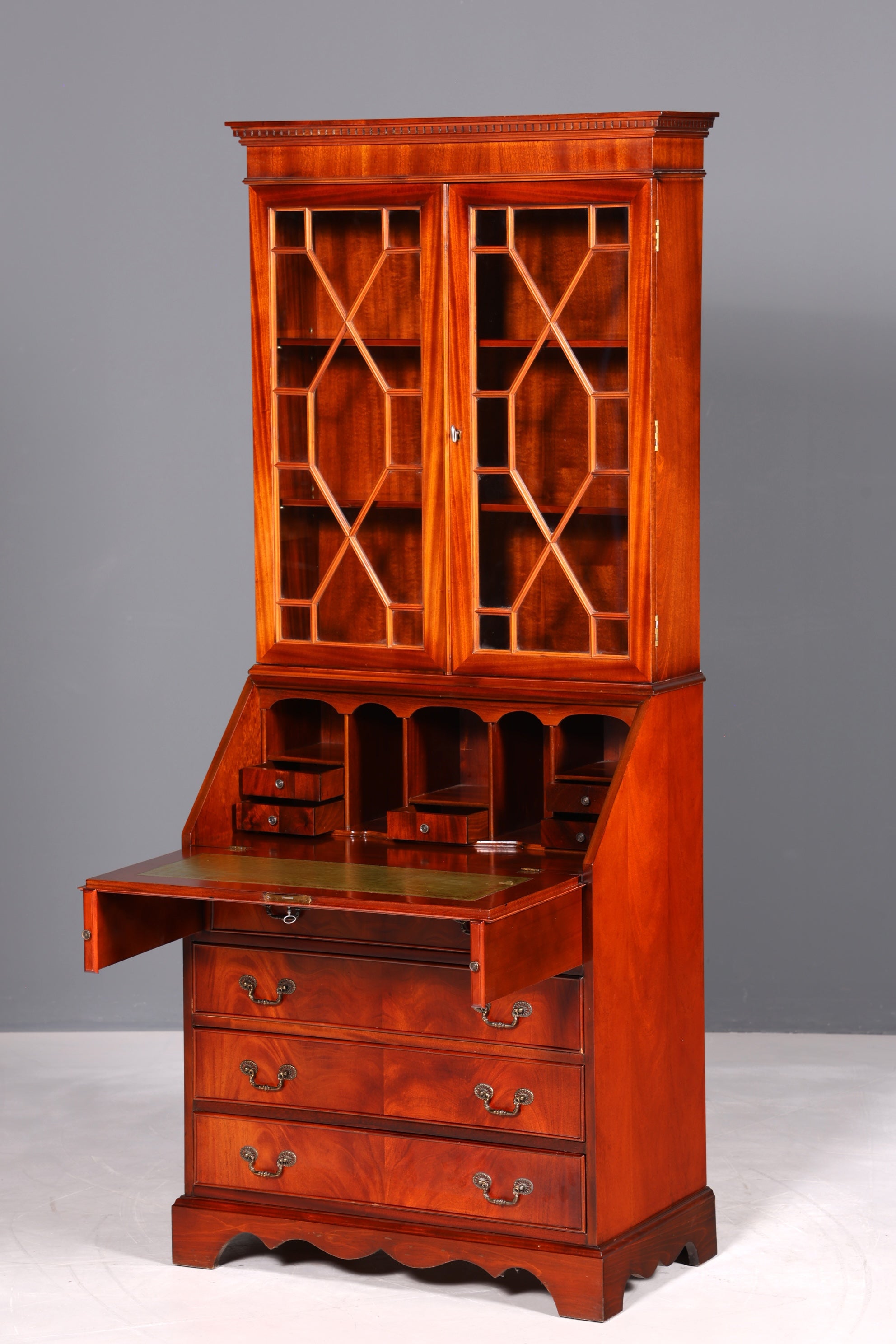 Wunderschöner Englischer Sekretär Büro Aufsatzsekretär Antik 60S Vitrinen Schrank UK
