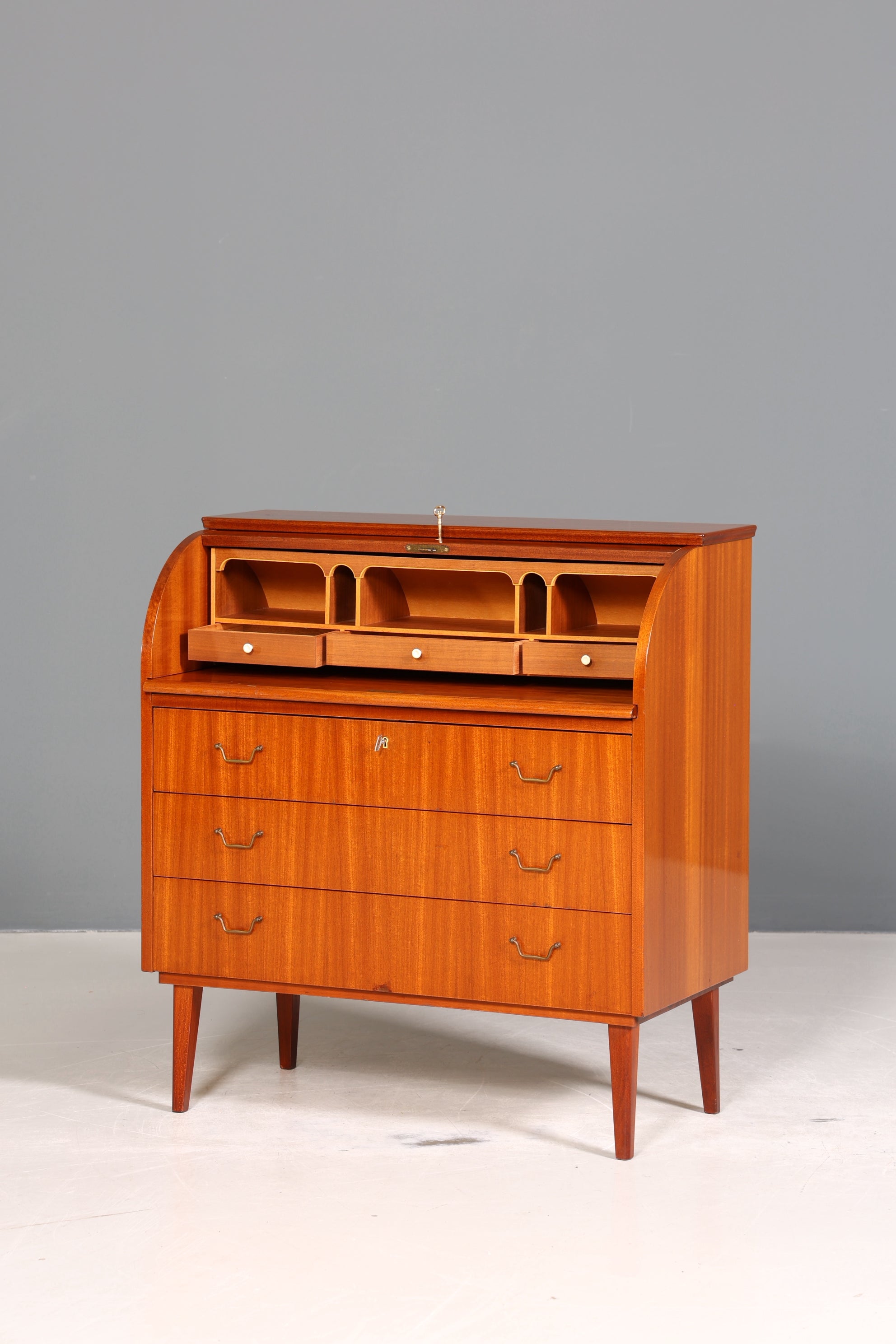 Stilvoller Mid Century Rollladen Sekretär echt Holz Büro Schrank Vintage Schreibkommode