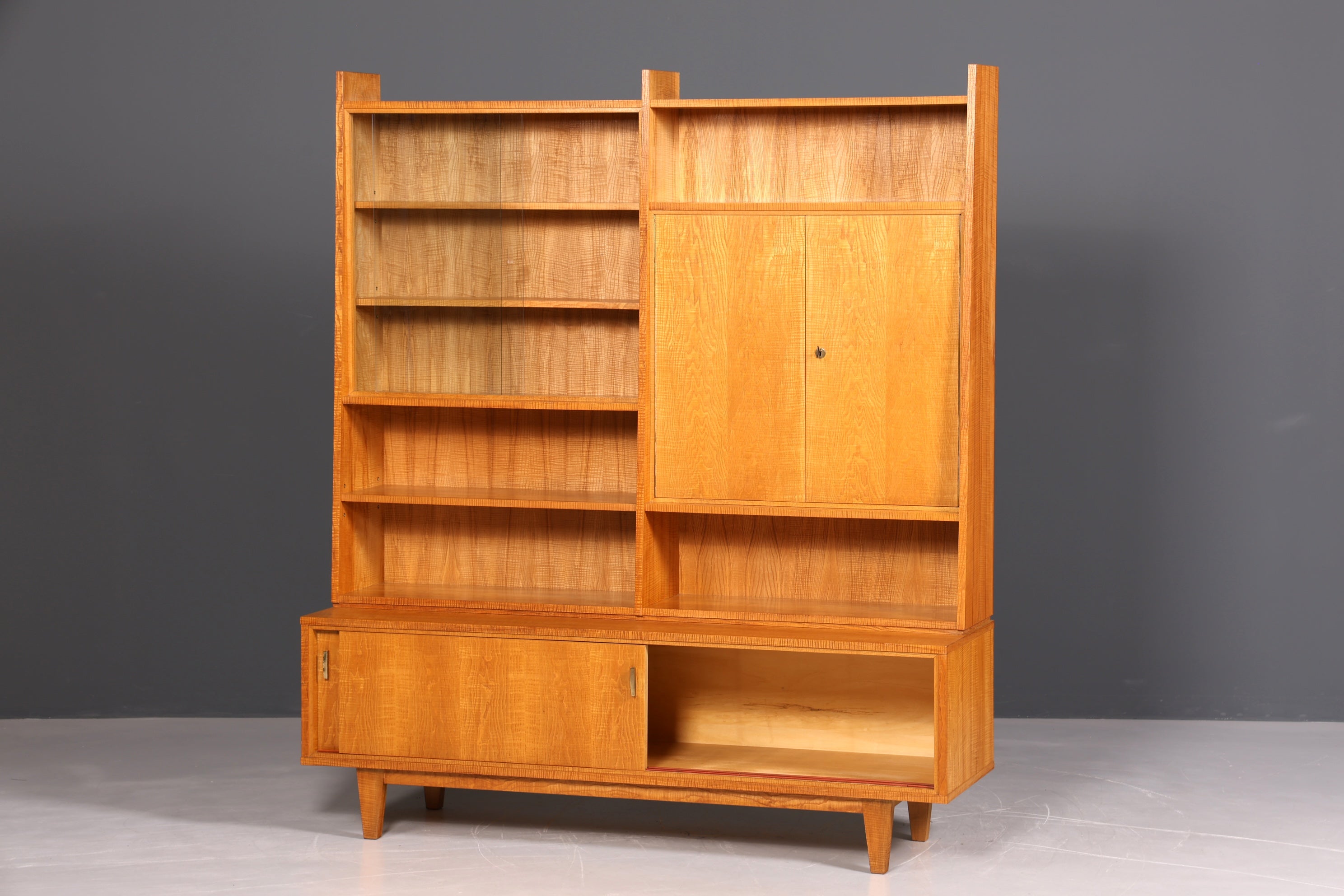 Beautiful XXL Mid Century Cabinet, Vintage Bookshelf, Library Display Case, Wooden Bookshelf