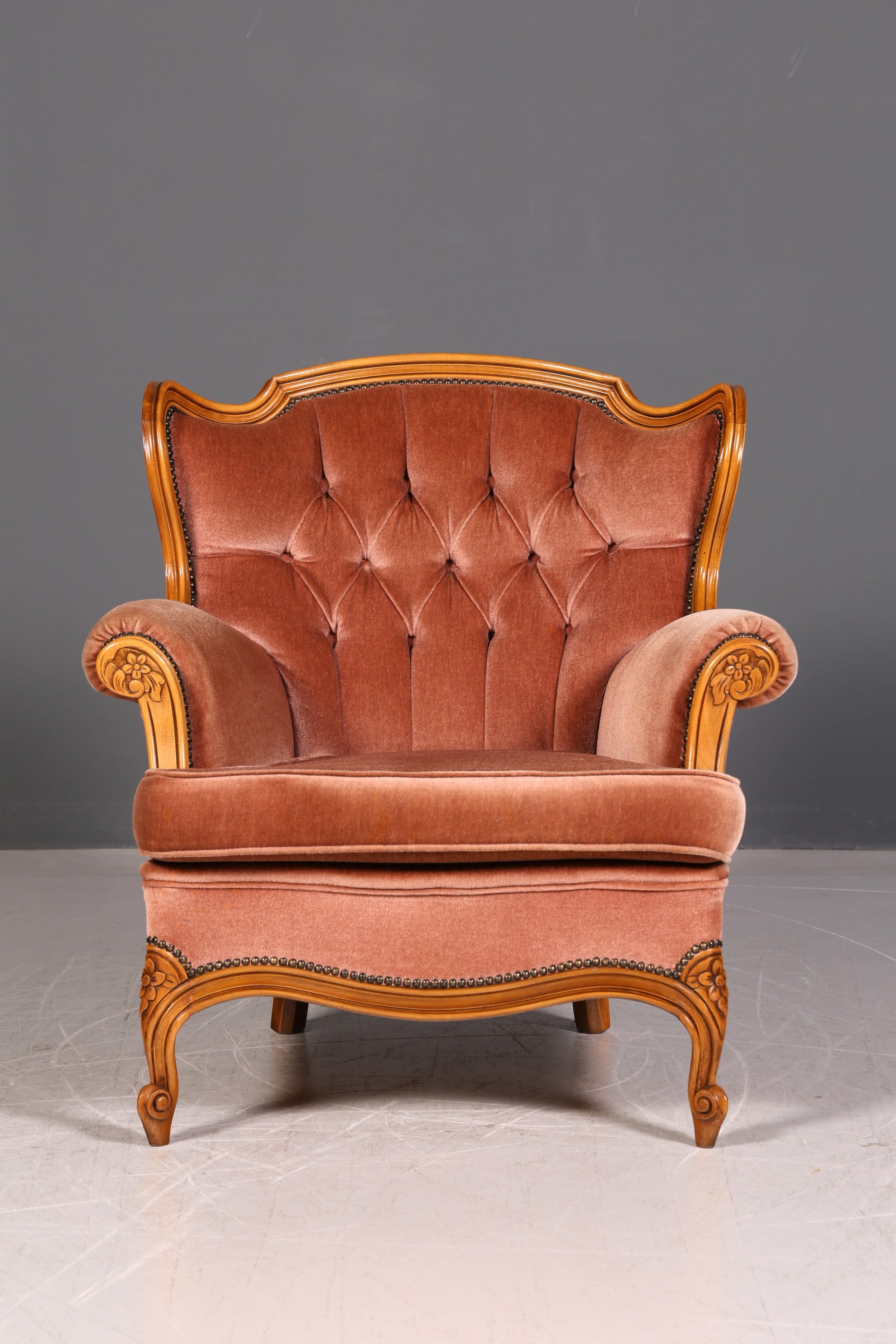 Noble Chippendale Armchair Baroque Style Velvet Fabric Armchair Rococo Antique 2 of 4