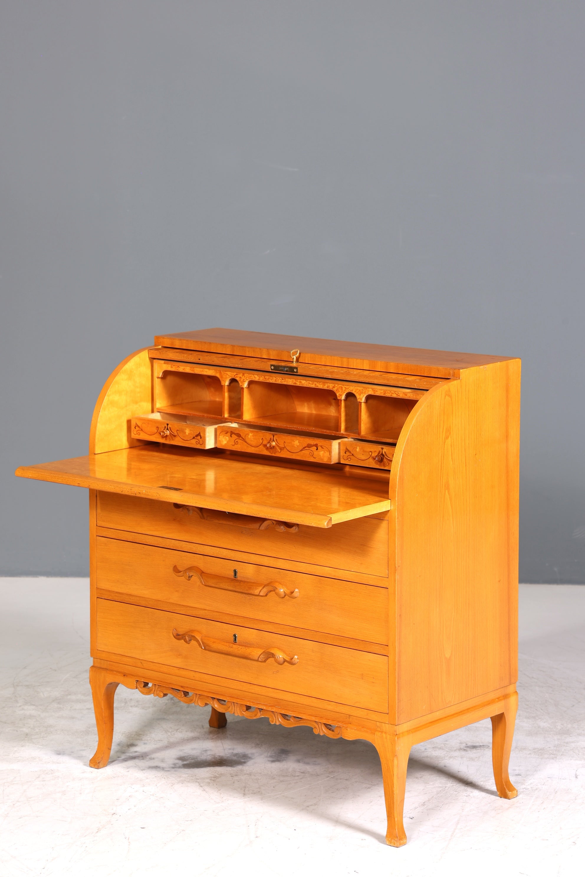 Stilvoller Rollladensekretär um 1930 Büro Kommode Kirschholz Sekretär Schreibtisch Kommode