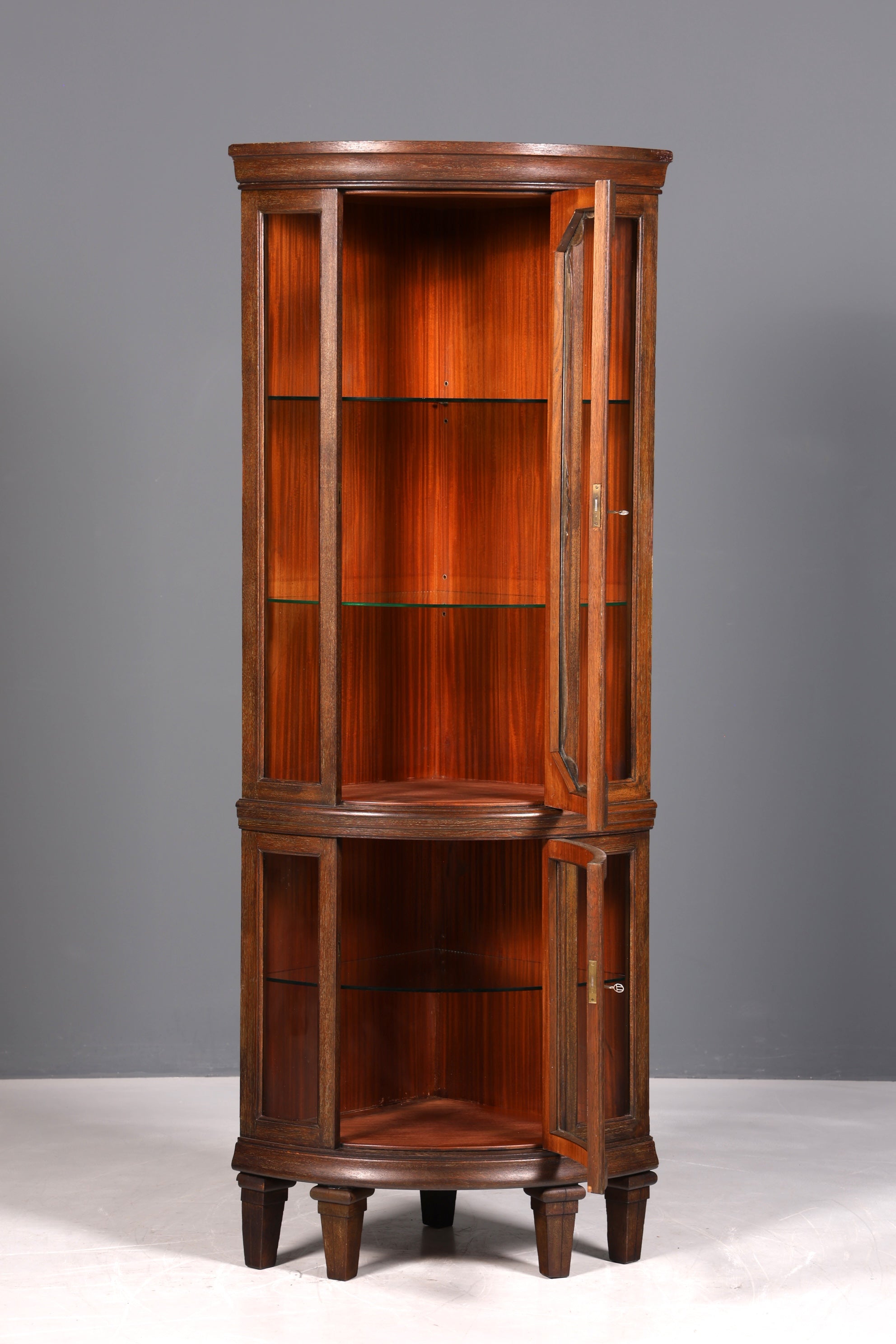Stylish Art Nouveau corner display cabinet circa 1910, real wood, bookcase, antique oak, kitchen cabinet, sideboard