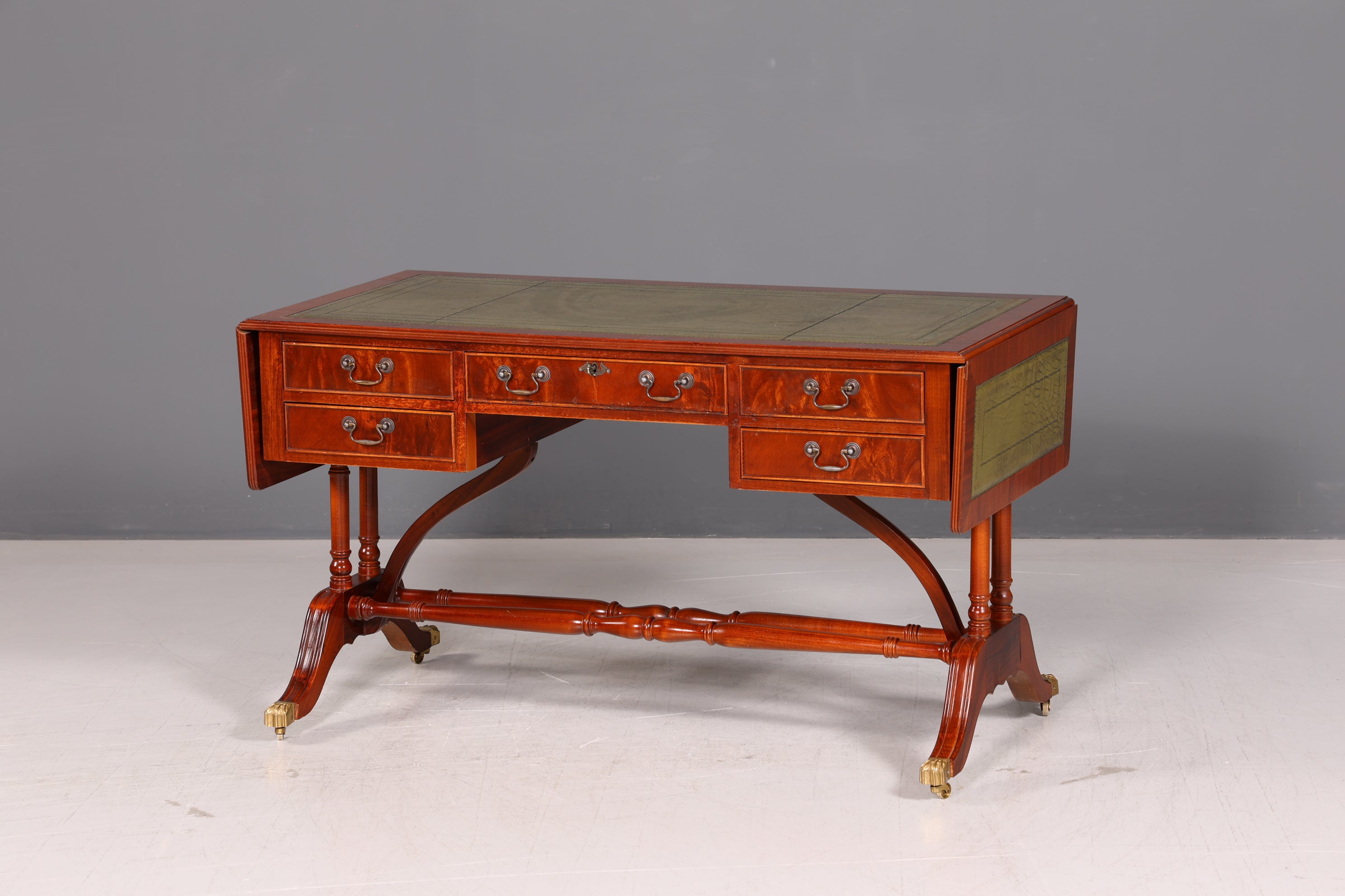 Wunderschöner Englischer Schreibtisch Regency Klappschreibtisch Echt Lederauflage Mahagoni Sofatisch Antik Stil Bürotisch