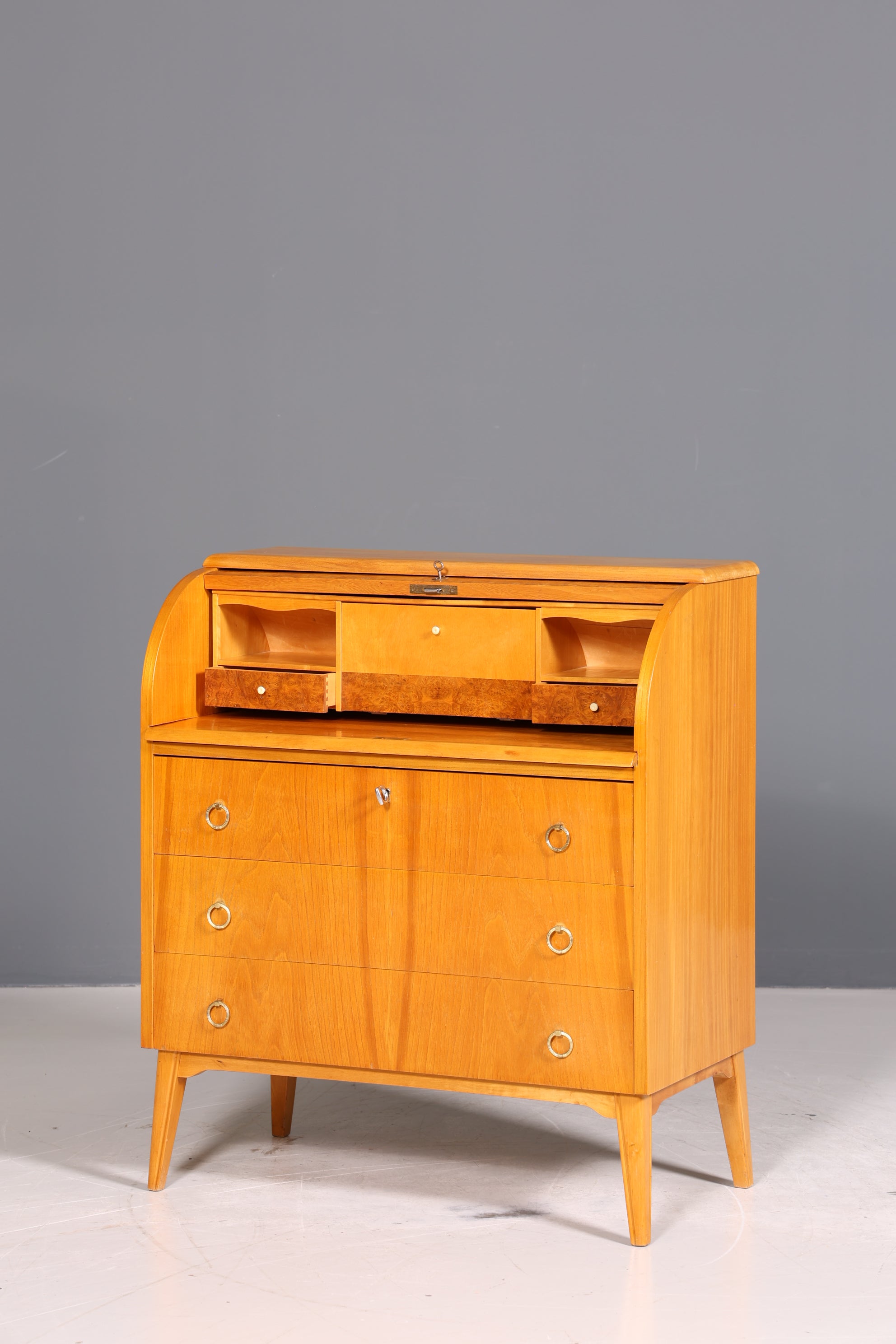 Traumhafter Mid Century Rollladen Sekretär echt Holz Büro Schrank Vintage Schreibkommode