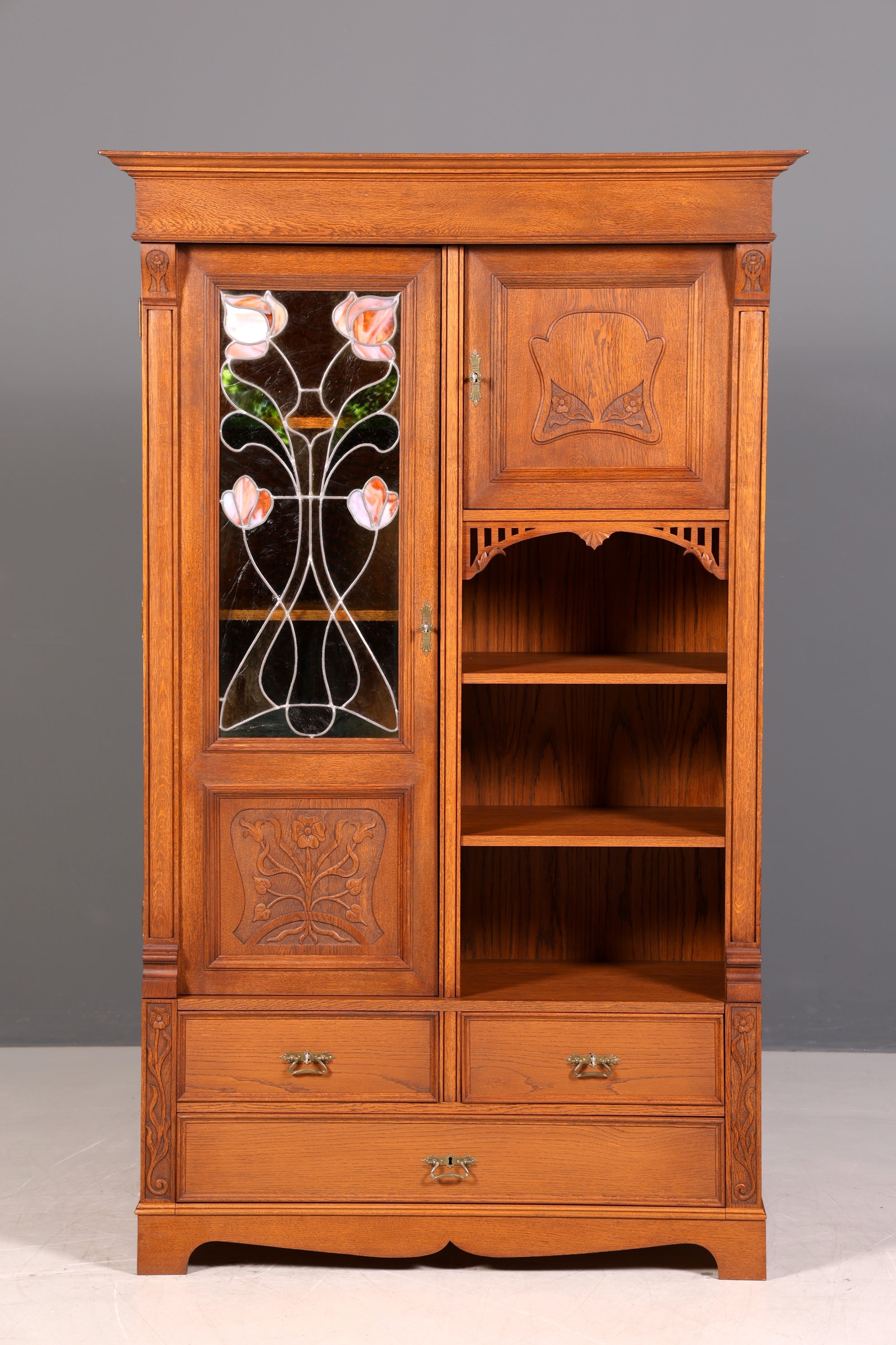 G783 Finish Traumhafte Jugendstil Vitrine Antike Holz Bücherschrank Eiche Antik Schrank Geschirrschrank (Kopie)