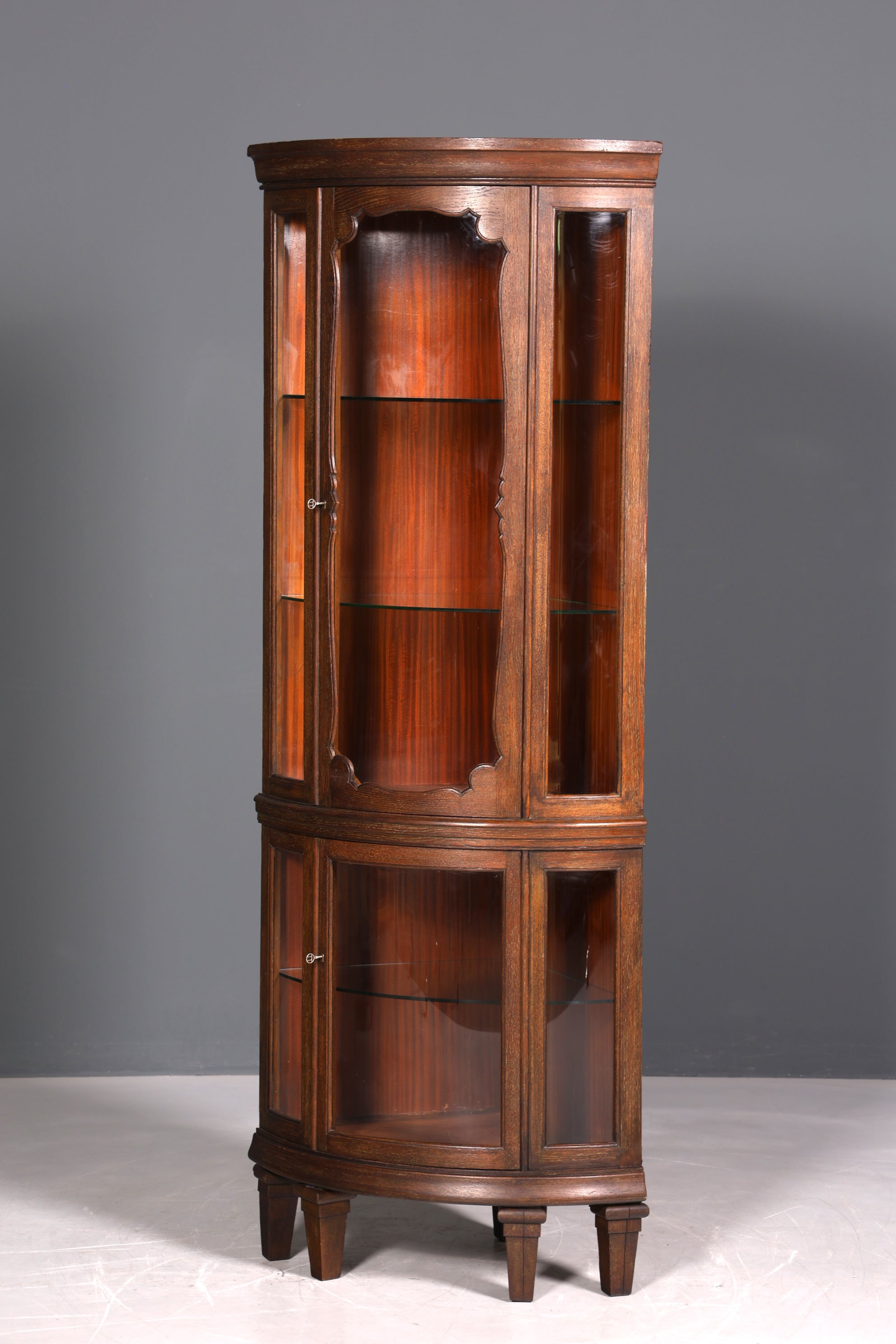 Stylish Art Nouveau corner display cabinet circa 1910, real wood, bookcase, antique oak, kitchen cabinet, sideboard