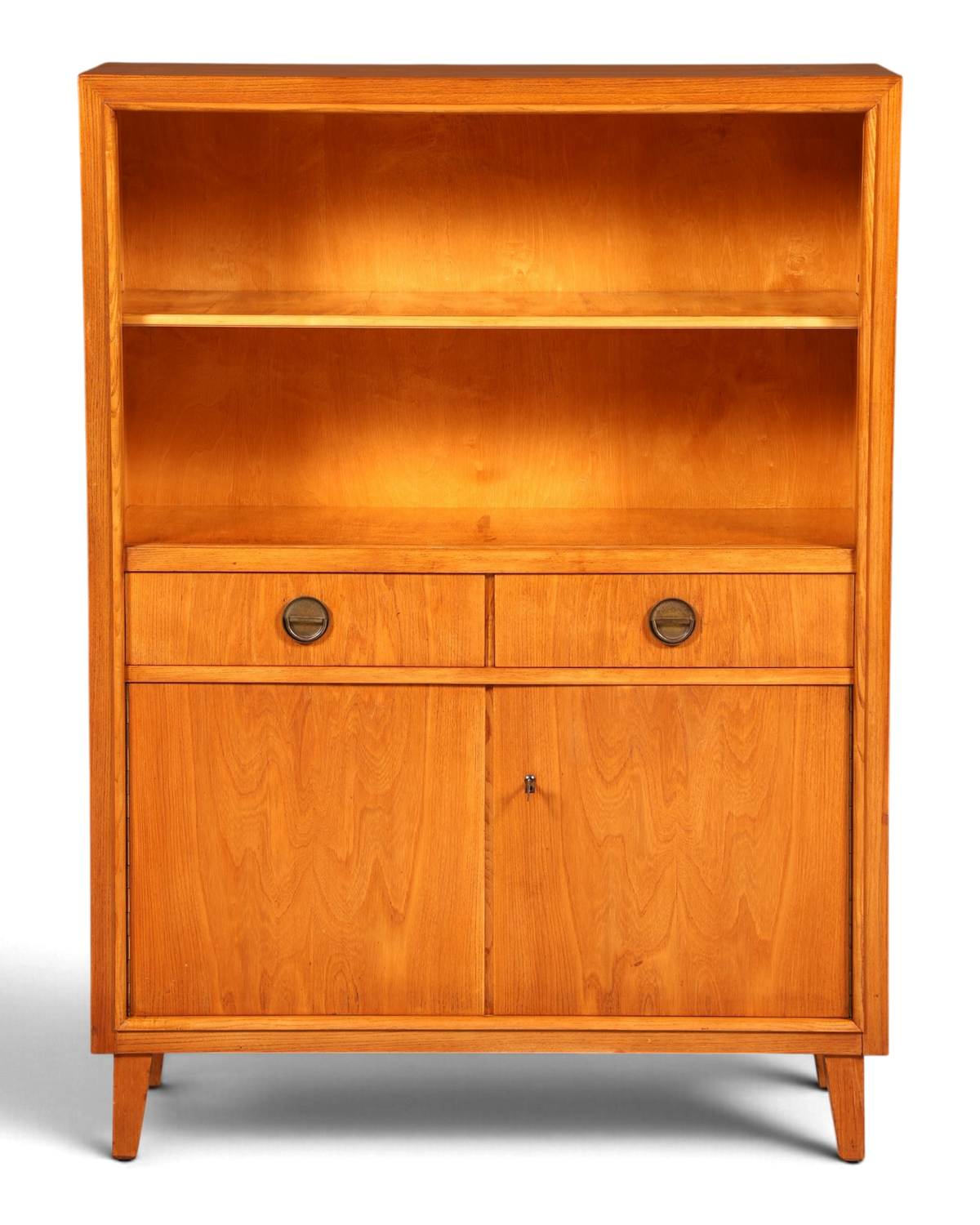 Hauptstadt Möblerei Regal aus hellem Holz mit zwei Schubladen und zwei Türen im Mid-Century-Stil