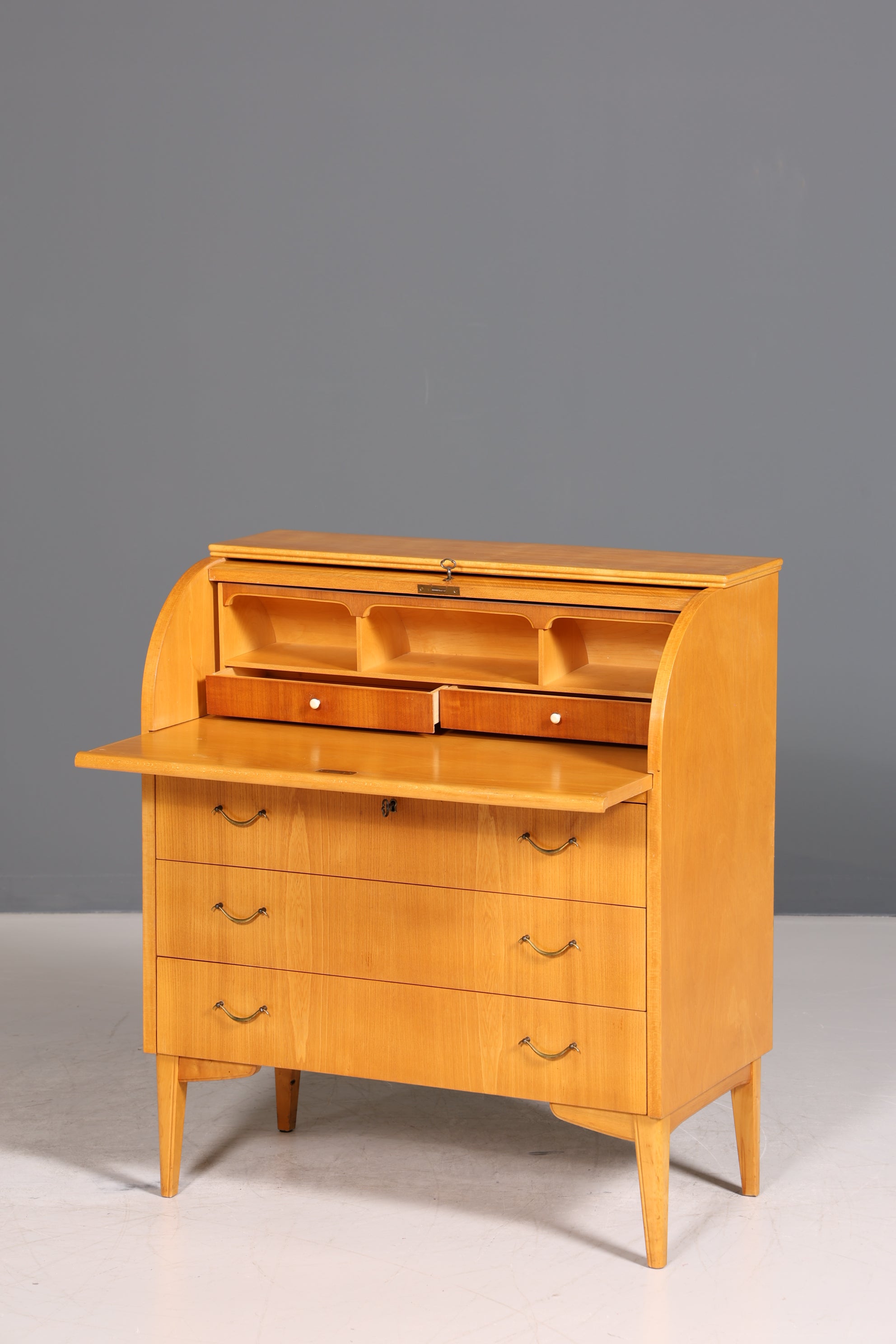 Stilvoller Mid Century Rollladen Sekretär echt Holz Büro Schrank Vintage Schreibkommode