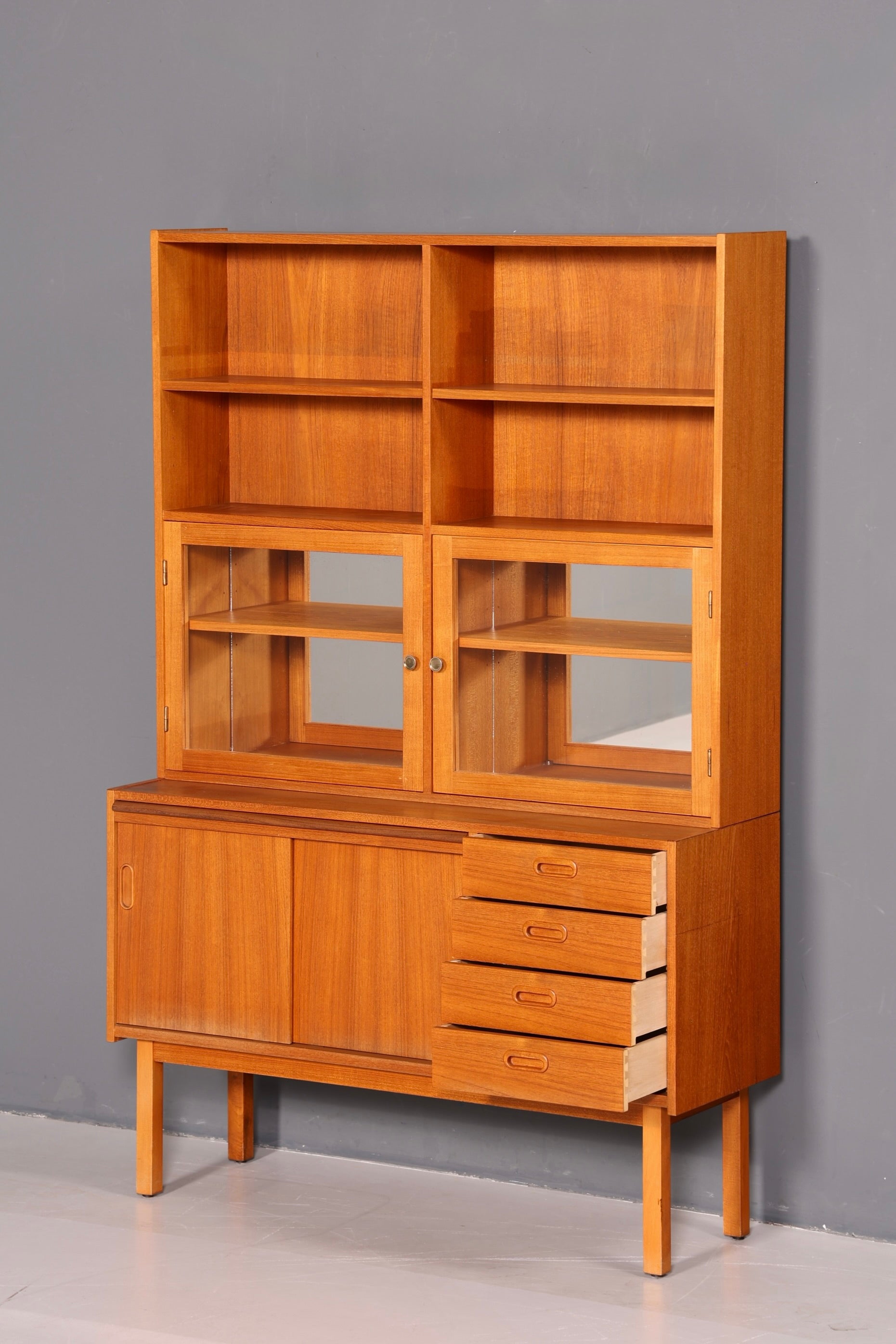 Edles Mid Century Regal Danish Design Sideboard Bücherregal Teak Holz Vitrine Sekretär Schrank Highboard Vintage 60er