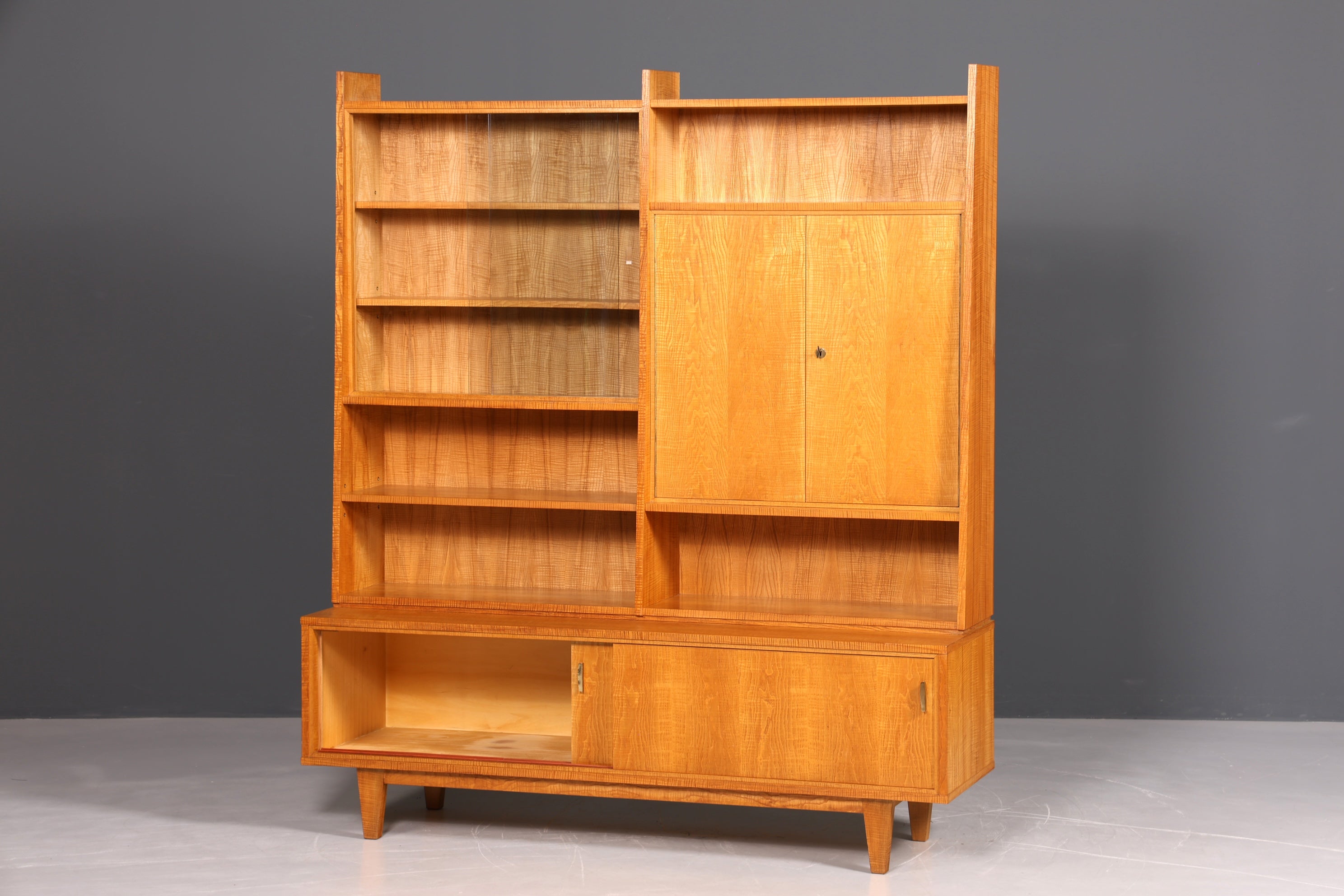 Beautiful XXL Mid Century Cabinet, Vintage Bookshelf, Library Display Case, Wooden Bookshelf