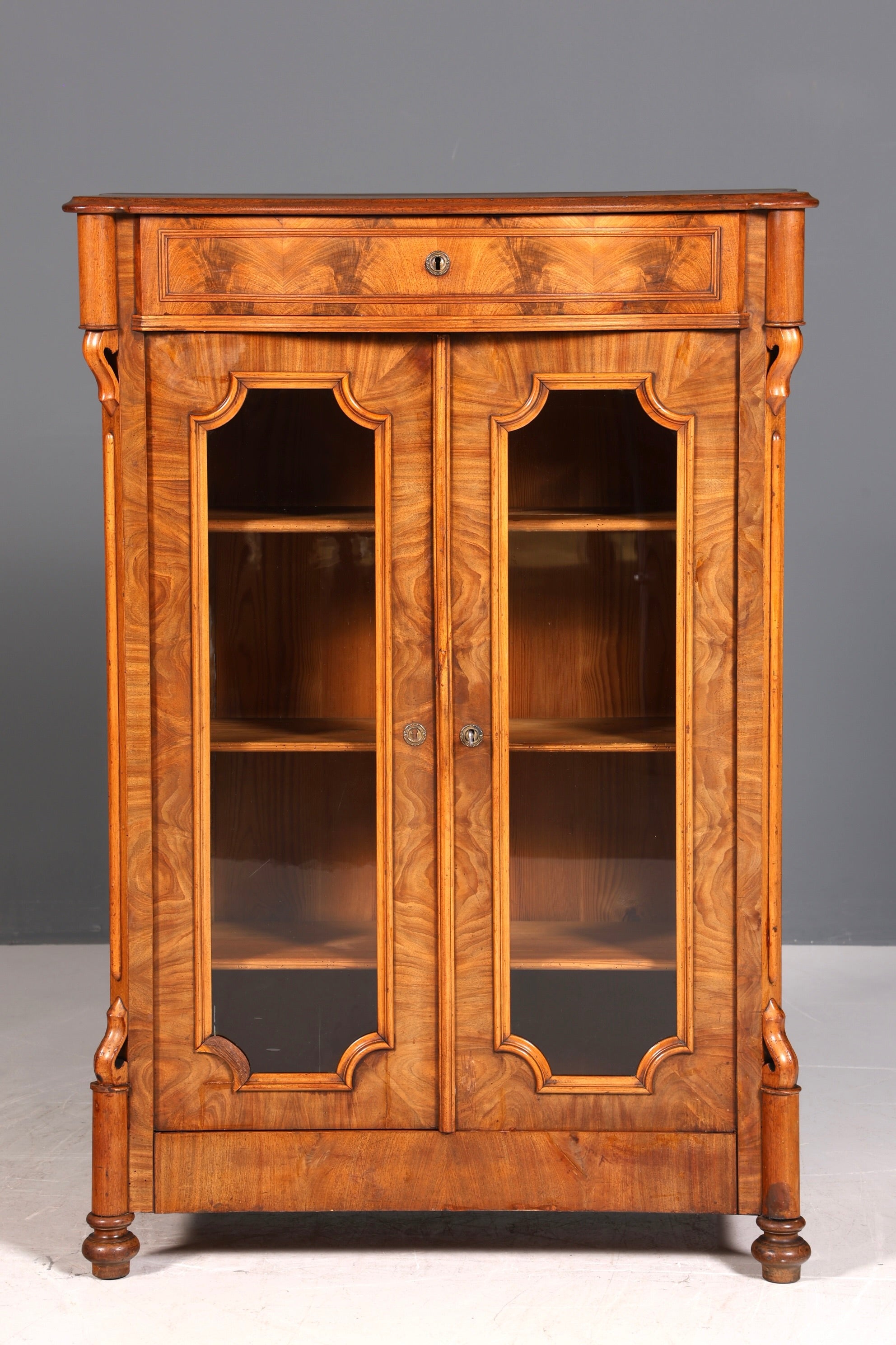 Fantastic Louis Philippe showcase antique Biedermeier cabinet made of real wood around 1880