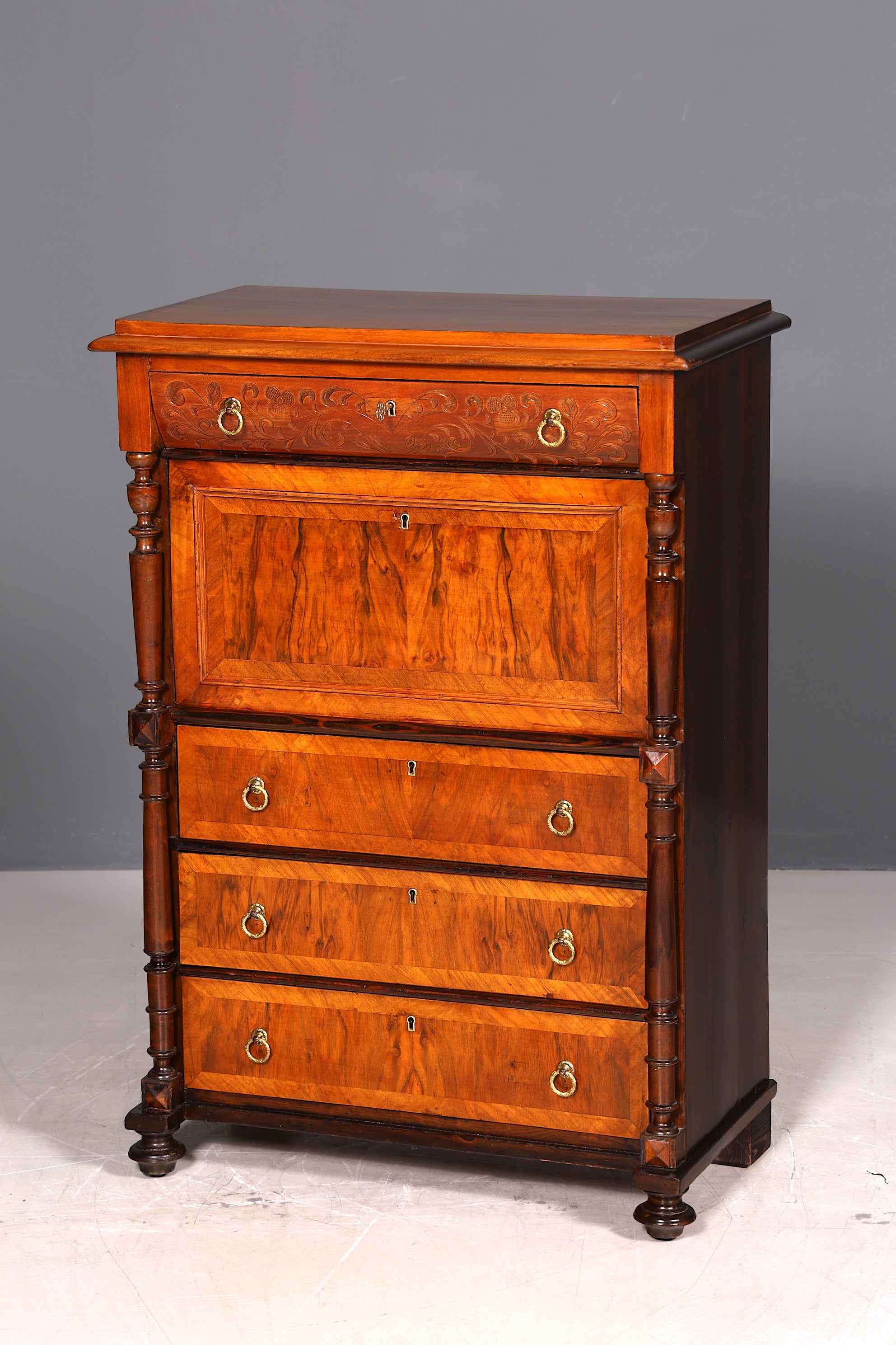 Eleganter Gründerzeit Sekretär Vertiko Highboard Louis Philippe Kommode Antik Schrank um 1880