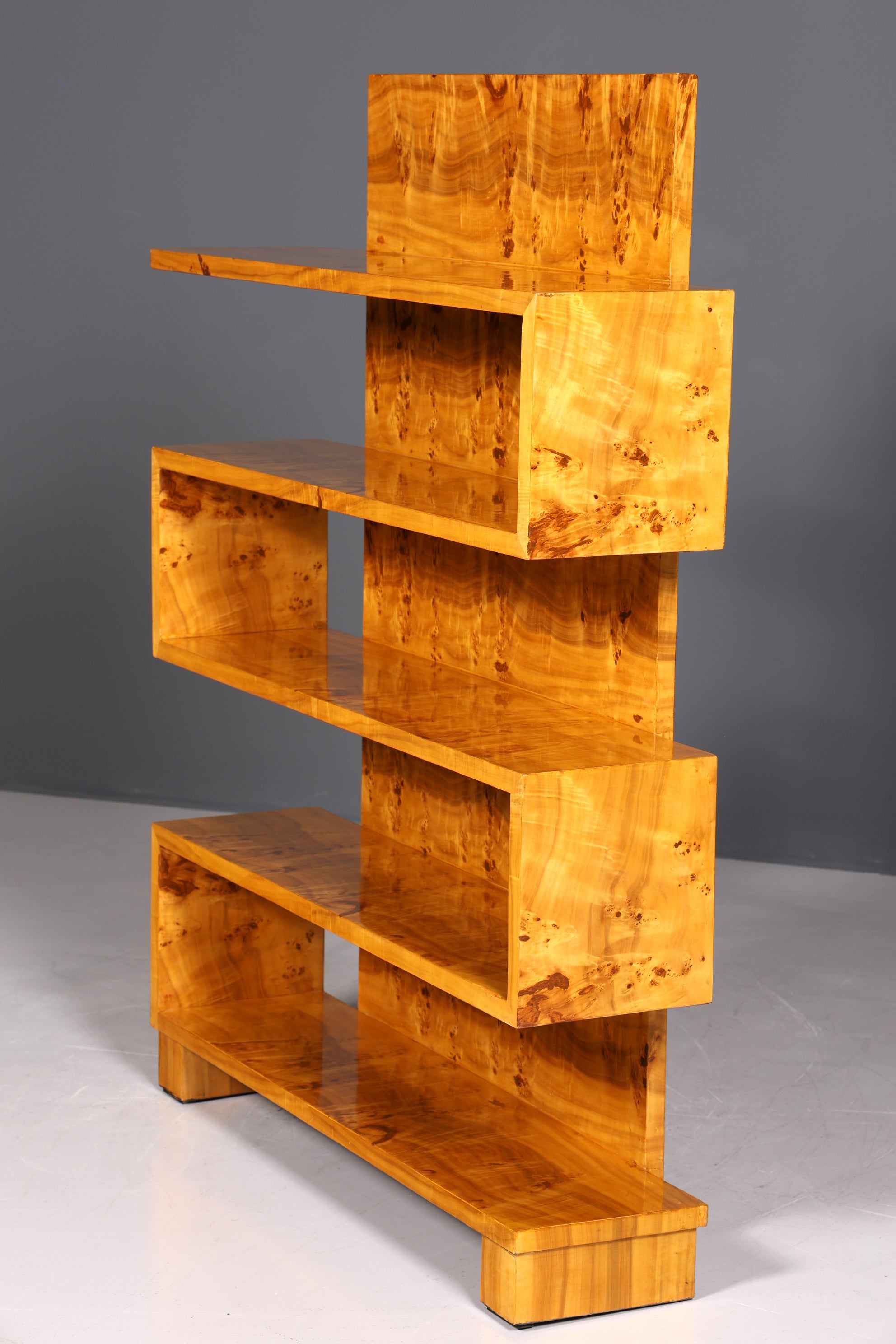 Dreamlike Art Deco style birch bookcase, luxury furniture, cult cabinet shelf.