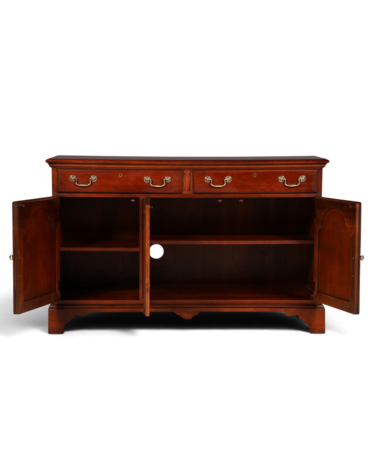 Hauptstadt Möblerei Drexel Heritage Sideboard aus dunklem Holz im Antik-Stil mit Schubladen und offenen Schranktüren