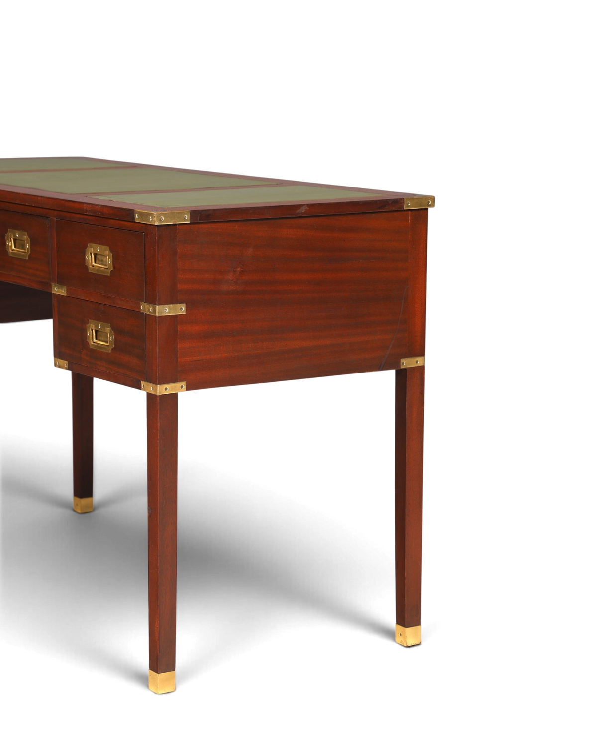 F945 Finish Edler Maritimer Schreibtisch Englischer Military Chest Bürotisch Office Table mit echt Lederauflage