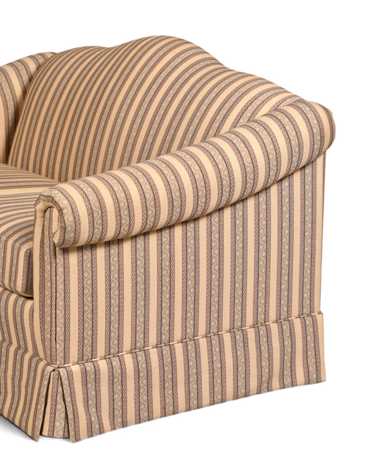 Hauptstadt Möblerei Drexel Heritage 2-Sitzer Sofa mit klassischem beigem Streifenmuster und abgerundeten Armlehnen