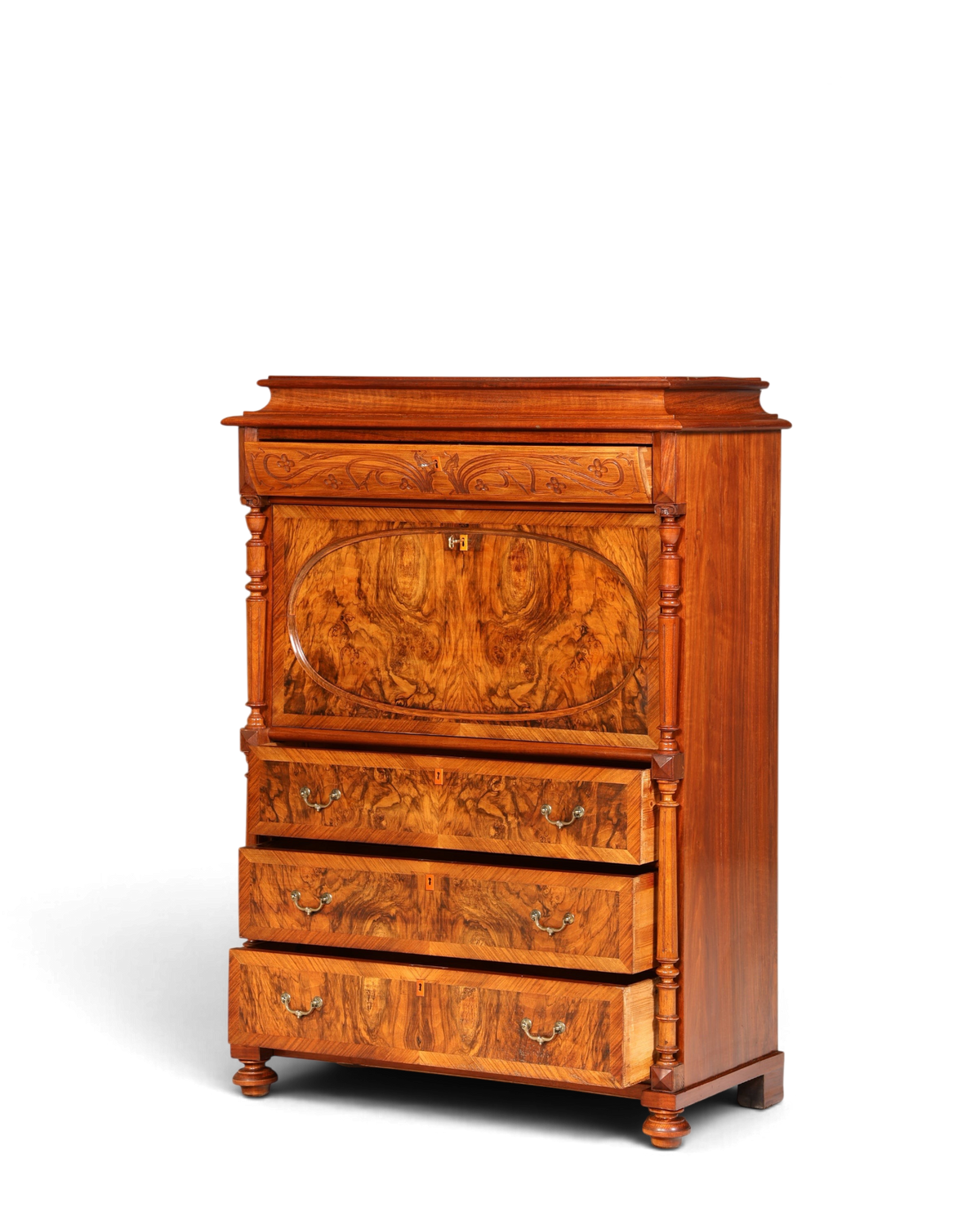 Traumhafter Louis Philippe Sekretär um 1870 Vertiko Nussbaum Highboard Kommode Sekretär Schrank