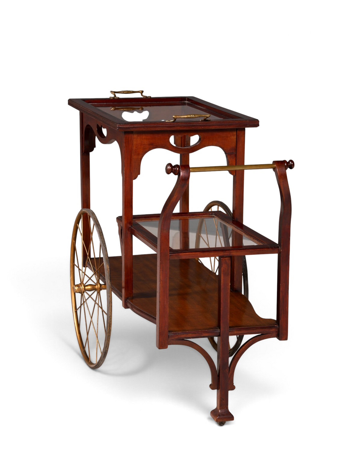 Wunderschöner filigraner Jugendstil Servierwagen Antik Glas Barwagen Teewagen um 1910
