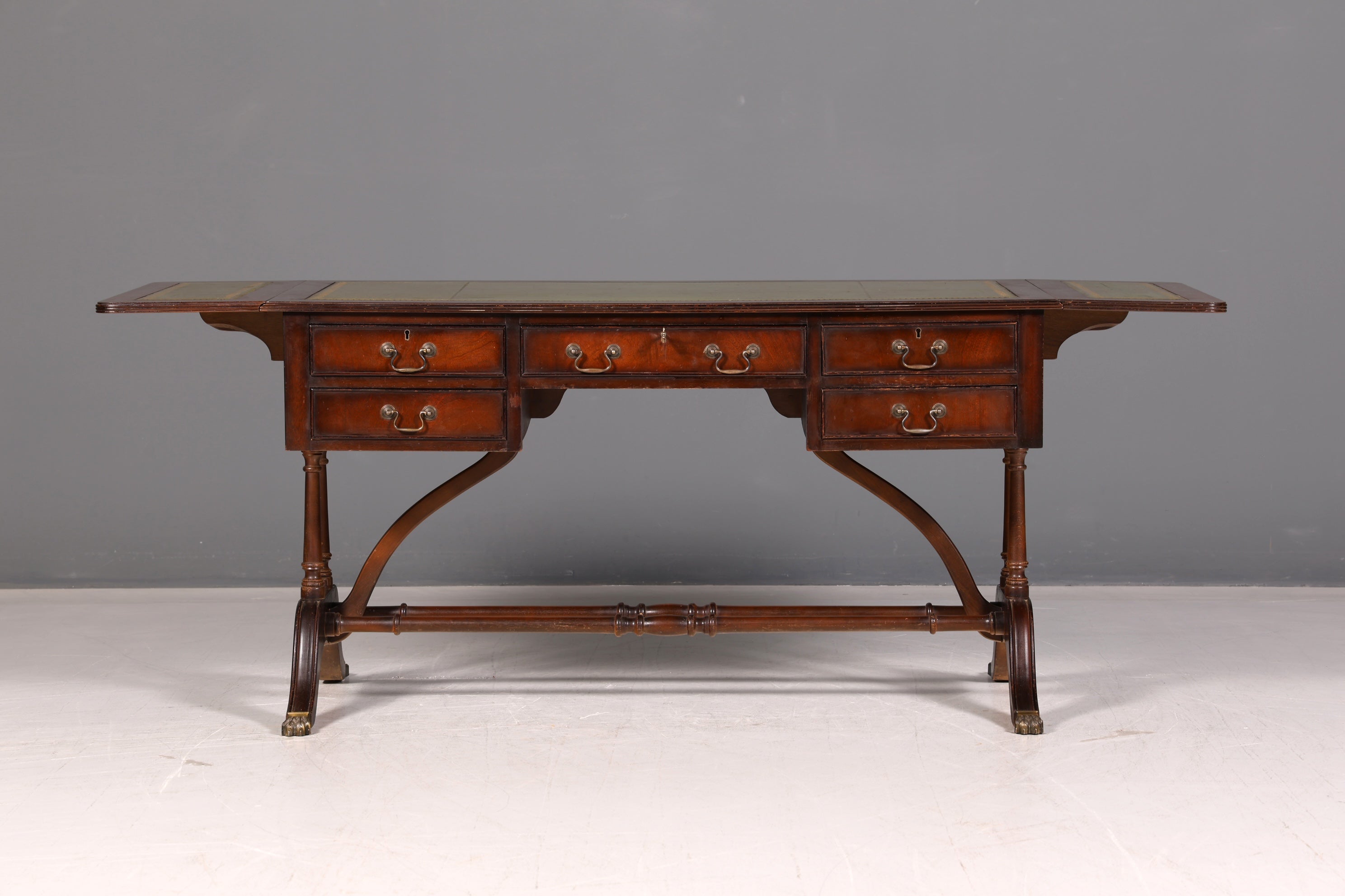 Wunderschöner Englischer Schreibtisch Regency Klappschreibtisch Echt Lederauflage Mahagoni 60s Bürotisch