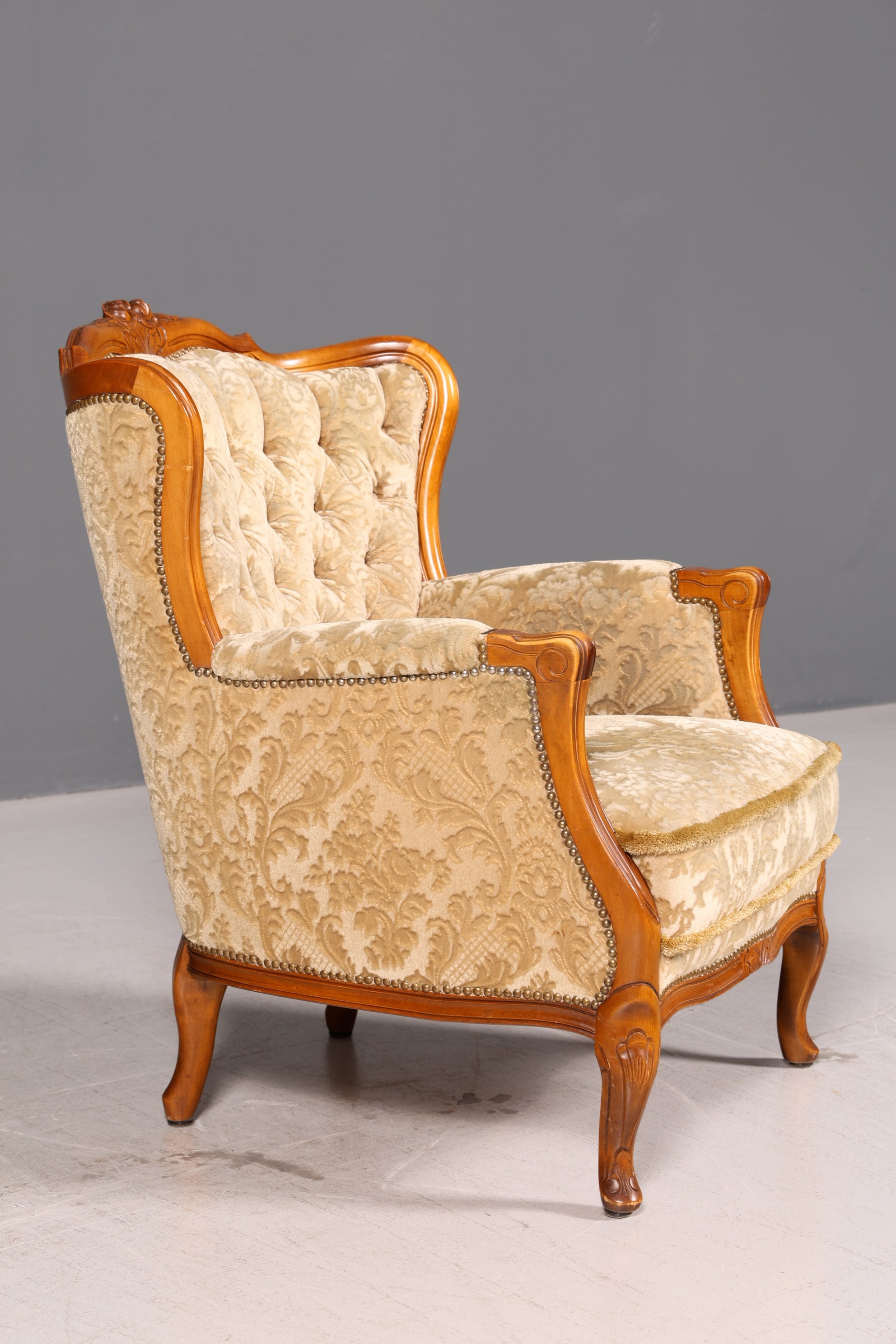 Edler Chippendale Armlehnsessel Barock Stil Sessel Armchair Samt Stoff Antik Vintage