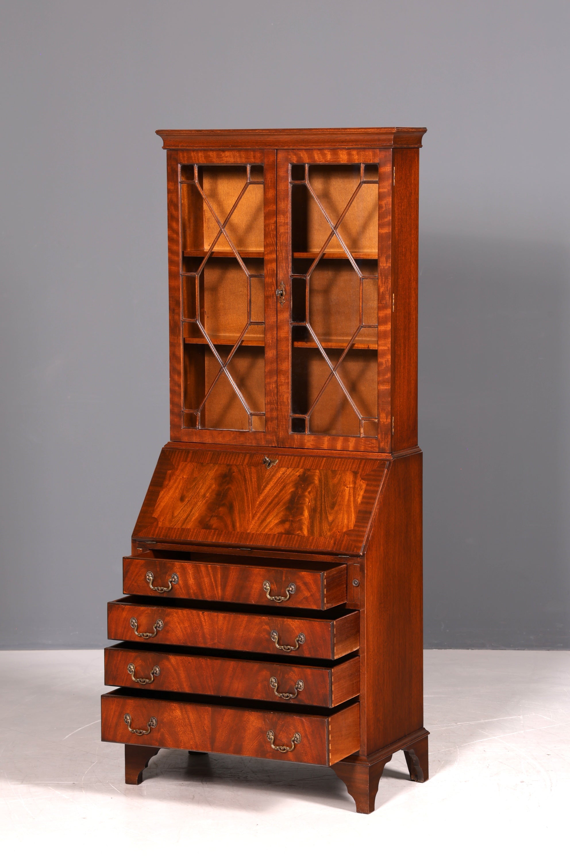 G394 Finish cm Wunderschöner Englischer Sekretär Büro Aufsatzsekretär Antik 60S Vitrinen Schrank UK (Kopie)